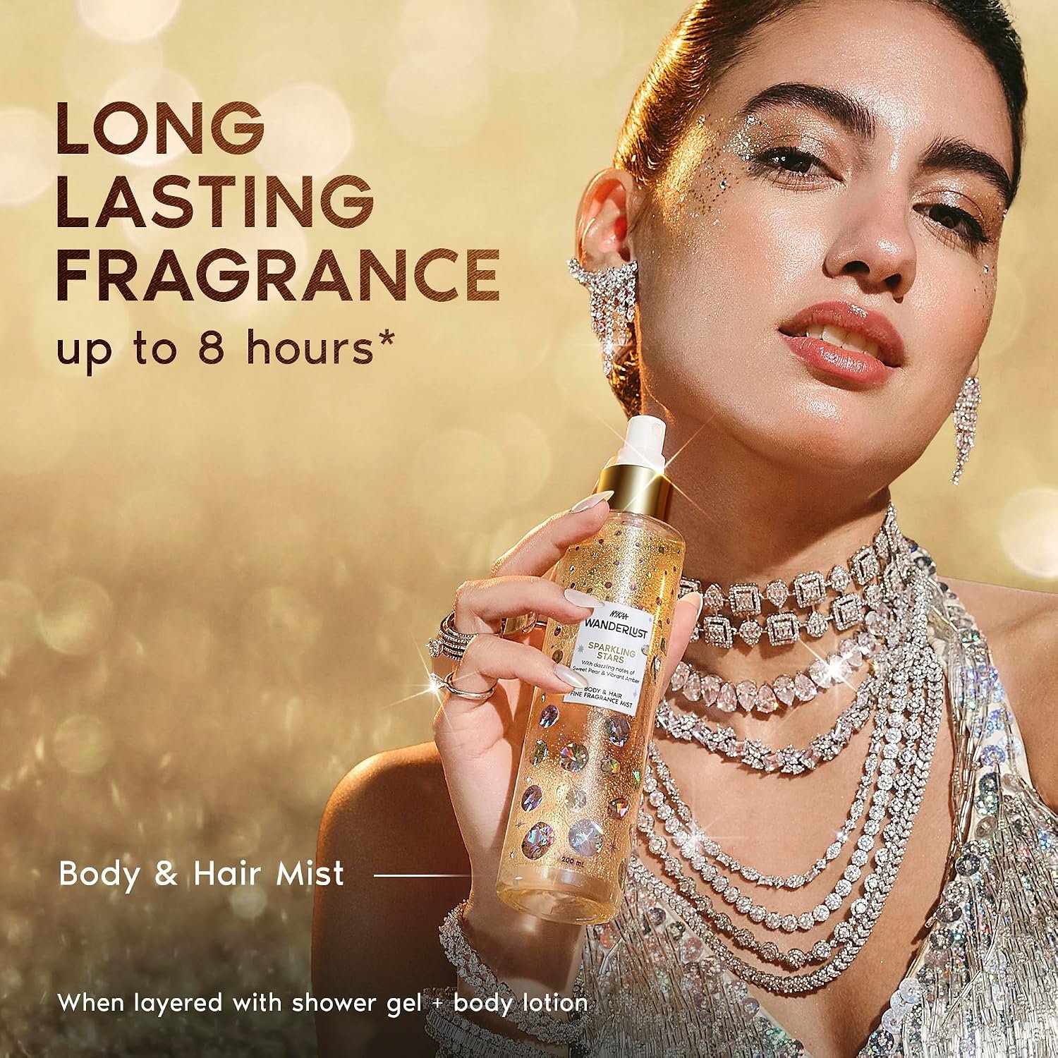 Nykaa Wanderlust Sparkling Stars Fruity Vanilla Perfume Body & Hair Mist, Notes of Fruity Vanilla, Pear & Amber, 8 Hrs Long-Lasting Everyday Fragrance, 200 ml thumbnail