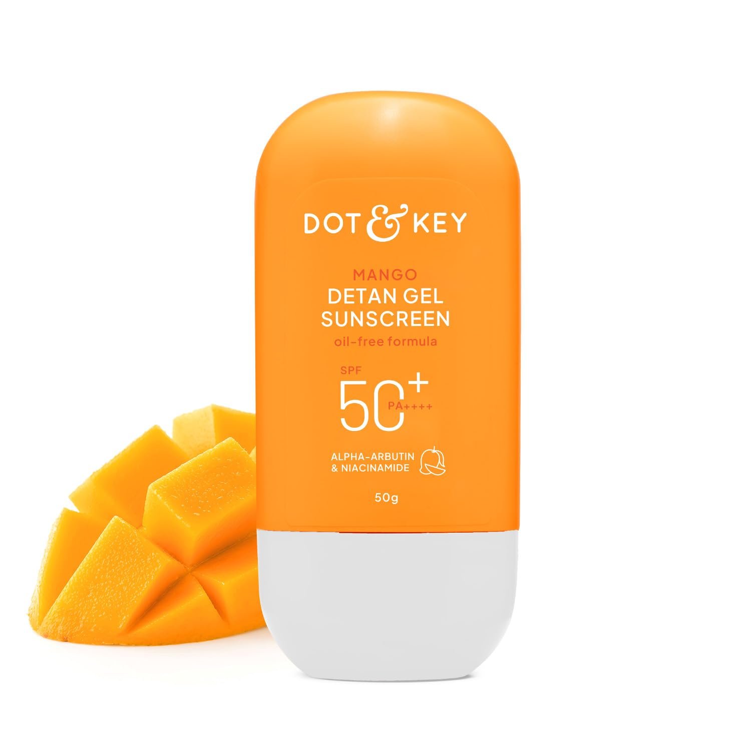 Dot & Key Mango Detan Gel Sunscreen In-Vivo Tested SPF 50+ PA++++, Oil-Free Formula, With Alpha-Arbutin & Niacinamide, Controls Tanning, 120 Minutes Water Resistant, Brightens | 50g