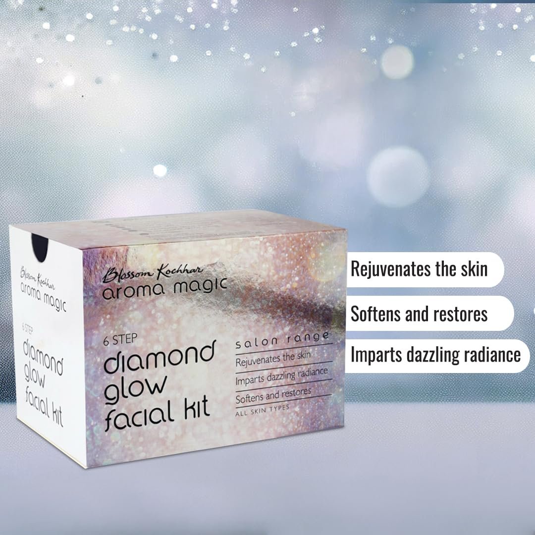 Aroma Magic 6 step Diamond Glow Facial Kit Set | Rejuvenates skin, restoring radiance & softness | Mint & Neem Extract, Vitamin E, Aloe Vera | All Skin | 5 Single Use Kit | Pack of 1 thumbnail