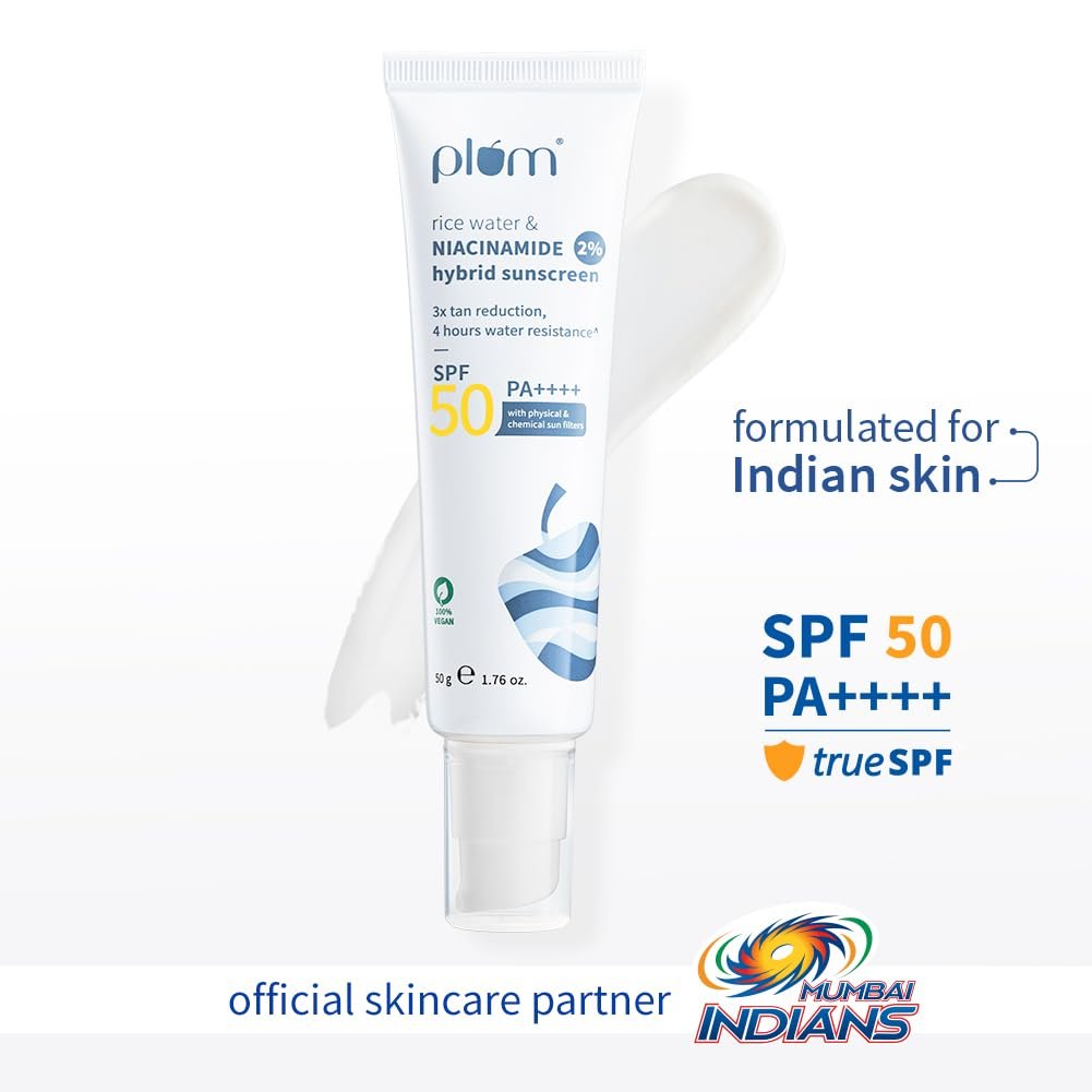 Plum SPF 50 PA++++ Sunscreen with 2% Niacinamide & Rice Water | In-Vivo Tested | Lightweight, No White Cast | Brightens Skin, Reduces Tan | Oily & Dry Skin | 50g thumbnail