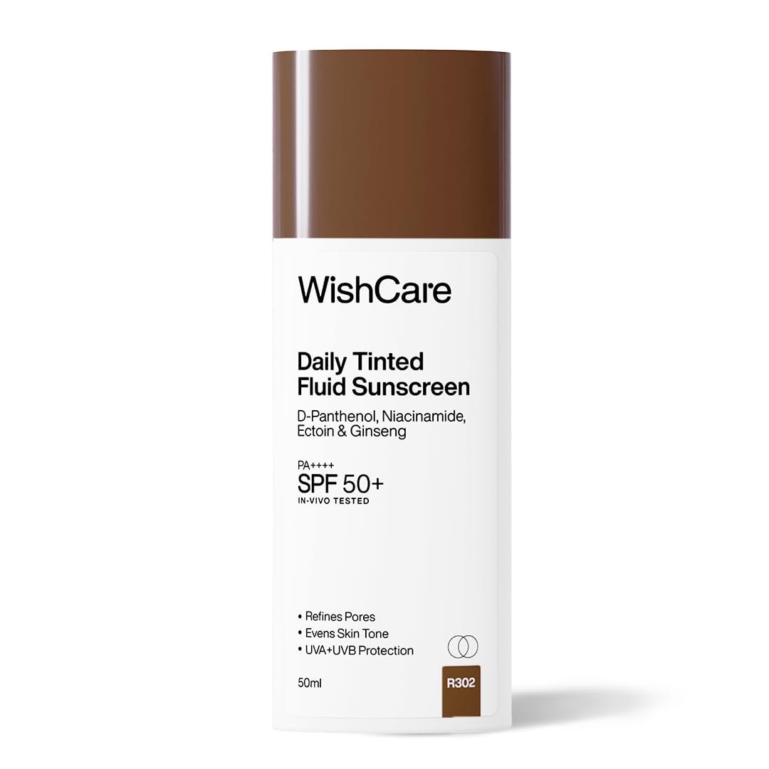 WishCare Daily Fluid Tinted Sunscreen SPF50 PA++++ | R302 | Broad Spectrum Protection for all skin types | In-Vivo Tested Tinted Sun Screen |  Evens & Protects | 50ml thumbnail