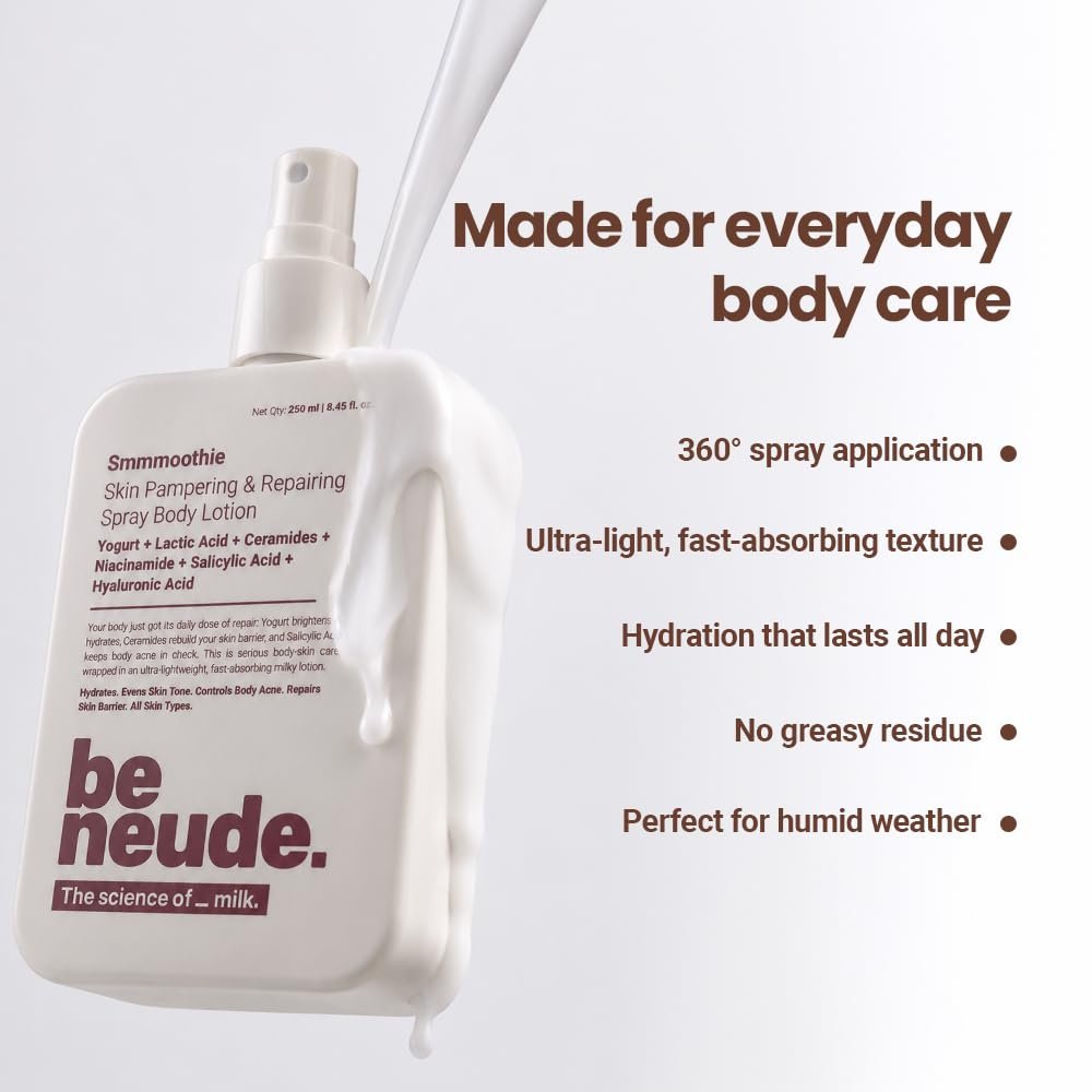 Be Neude Body Lotion with Ceramide, Lactic Acid, Niacinamide & Hyaluronic Acid for Deep Hydration, Barrier Repair & Dark Spot Reduction, Ultralight, Non-Sticky Body Lotion Smmmoothie, 250ml thumbnail