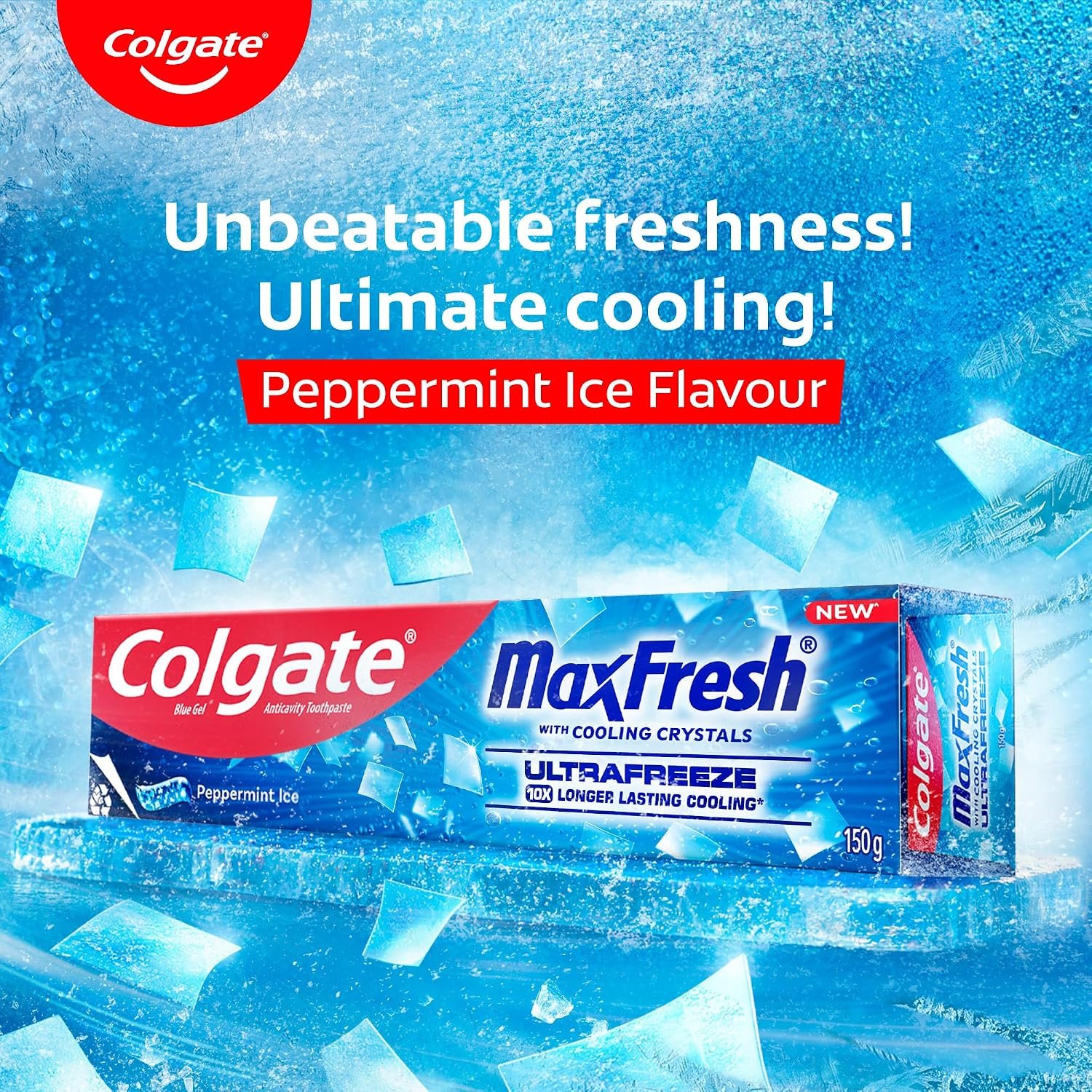 Colgate MaxFresh Breath Freshner Oral Care Toothpaste, 300g Saver Pack (150g x 2), Peppermint Ice, Blue Gel Paste with Menthol & Cooling crystals for bad breath control thumbnail