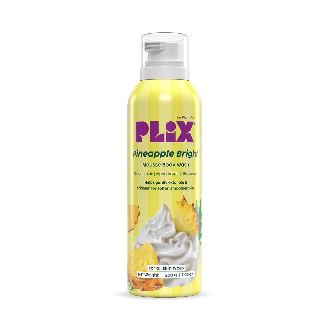 PLIX THE PLANT FIX Pineapple Bright Mousse Body Wash | Foamy mousse wash for Even-Toned Skin | Gentle Exfoliation | Niacinamide (Vitamin B3) | Alpha Arbutin | For Men & Women