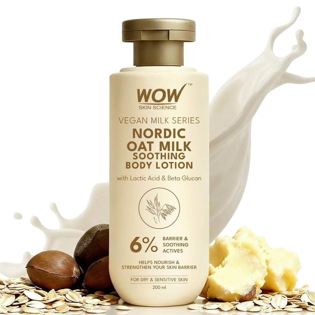 WOW Skin Science Vegan Nordic Oat Milk Soothing Body Lotion for Dry & Sensitive Skin | 6% Barrier Repair Actives with Lactic Acid + Beta Glucan + Shea Butter | 200ml