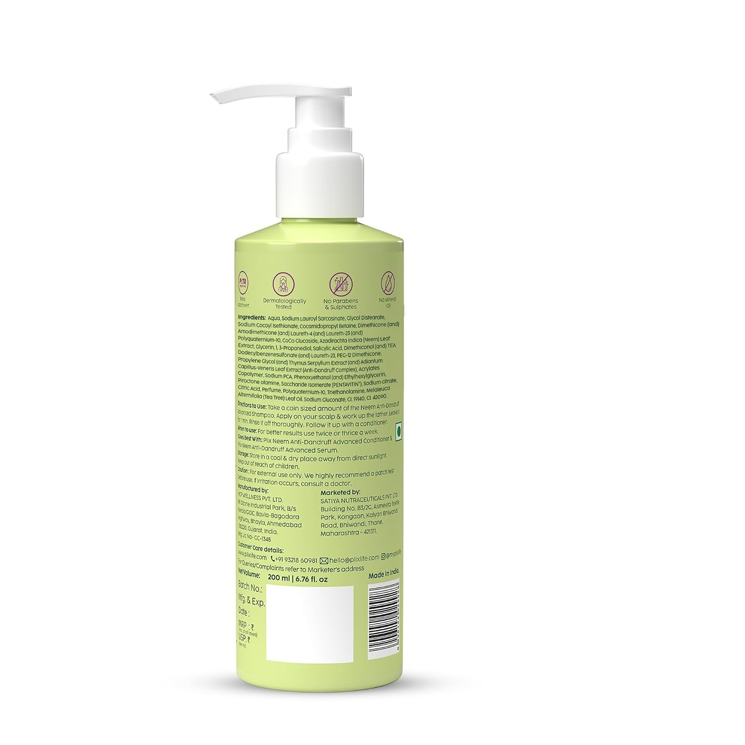 The Plant Fix Plix Neem Anti-Dandruff Advanced Shampoo | Piractone Olamine & Pentavitin Paraben & Sulphate Free | For Men & Women | 200ml thumbnail