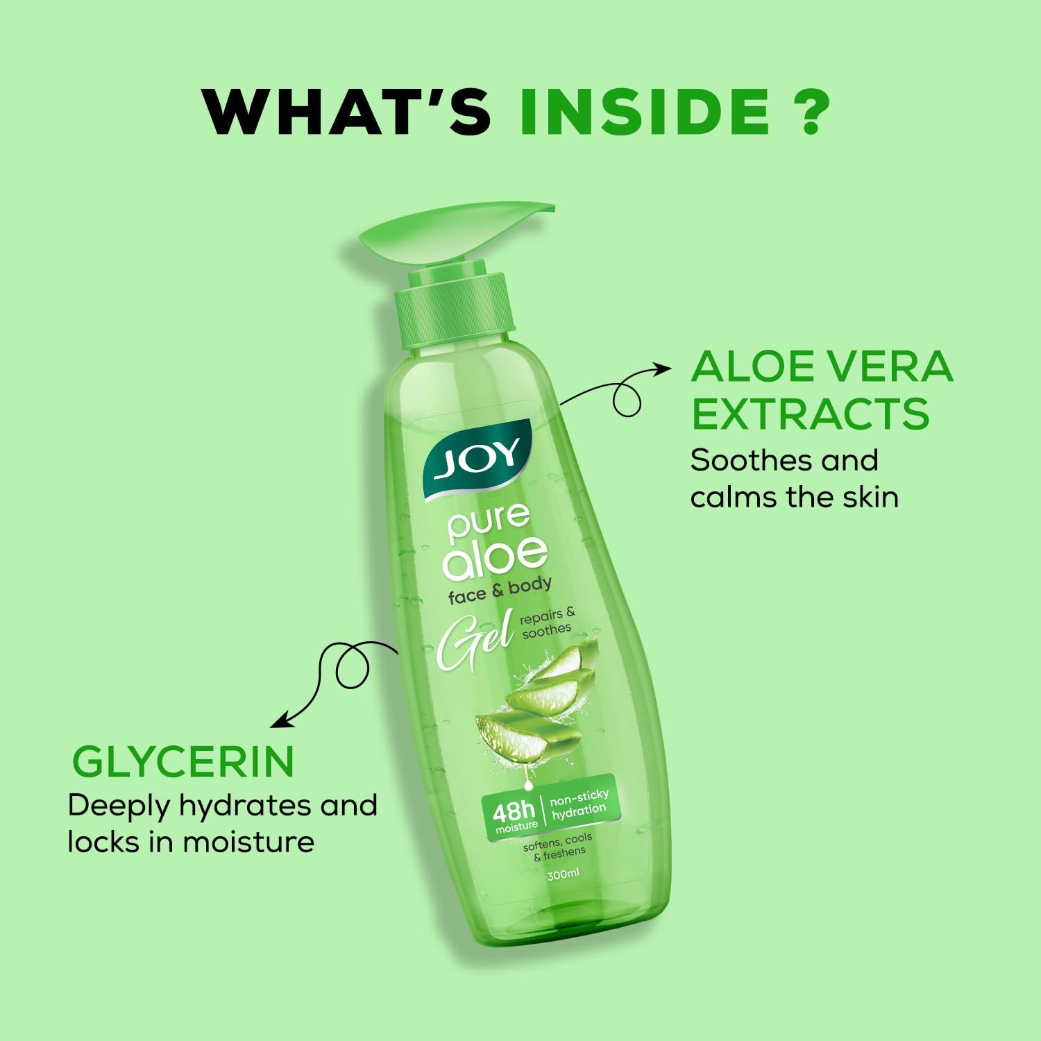 Joy Pure Aloe Vera Gel for Face & Body (300ml) with Natural Moisturisers & Pro Vitamin B5 | 99% Pure Aloe Gel for Hydrating Dry & Damaged Skin | Non Sticky & Quick Absorbing thumbnail