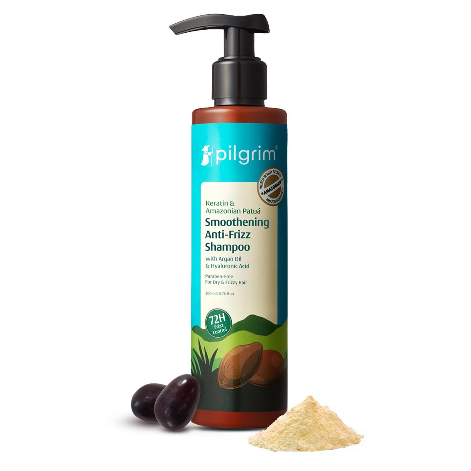 Pilgrim Patua & Keratin Hair Smoothening Shampoo for Frizzy Hair - 200ml 72H Frizz Control with Keratin, Adds Shine, Smoothens Frizz with Amazonian Patua, Softens Dry Hair