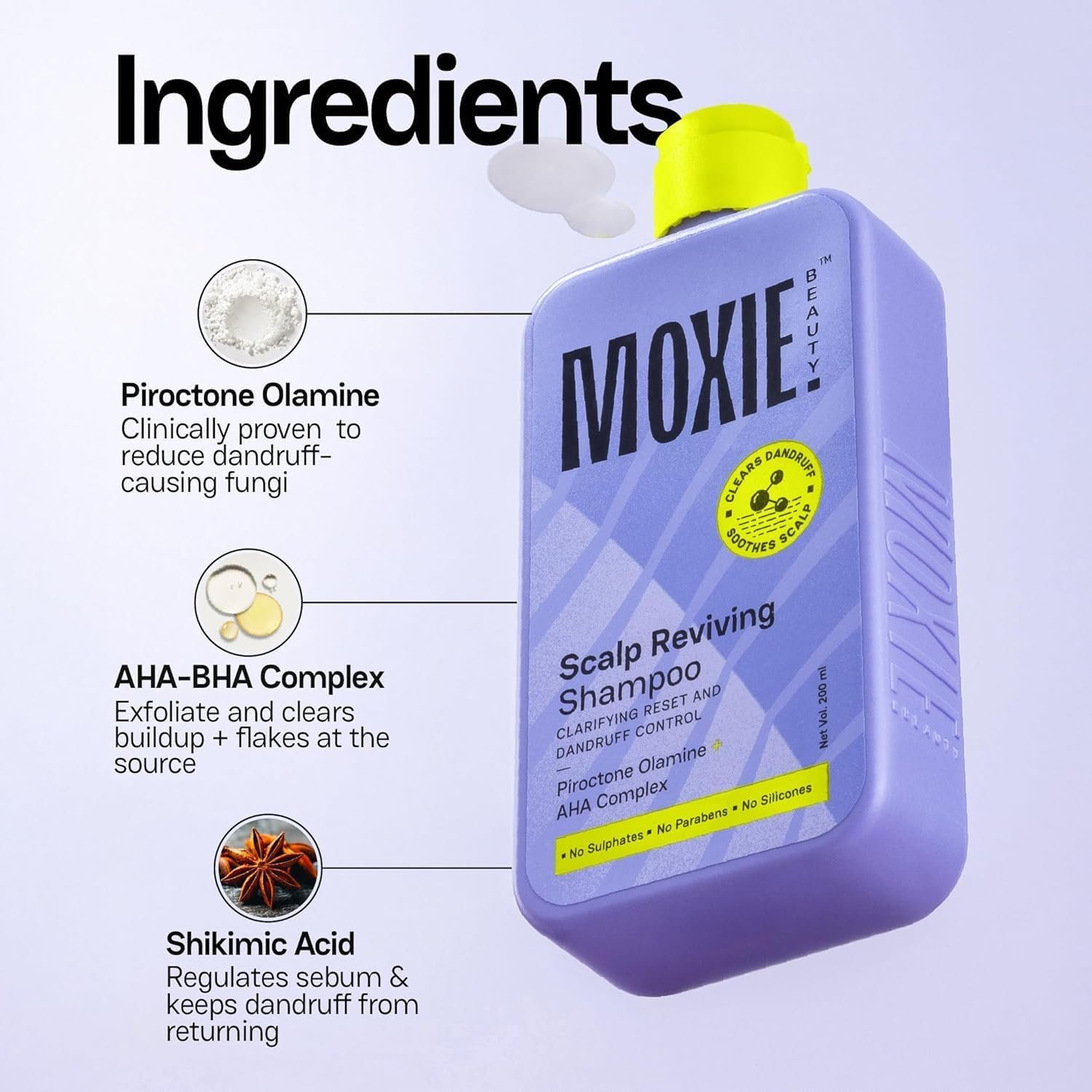 Moxie Beauty Scalp Reviving Anti-Dandruff Shampoo | AHA-BHA | 120ml An AHA-BHA and piroctone olamine complex that gives a clarifying reset and lasting dandruff control thumbnail