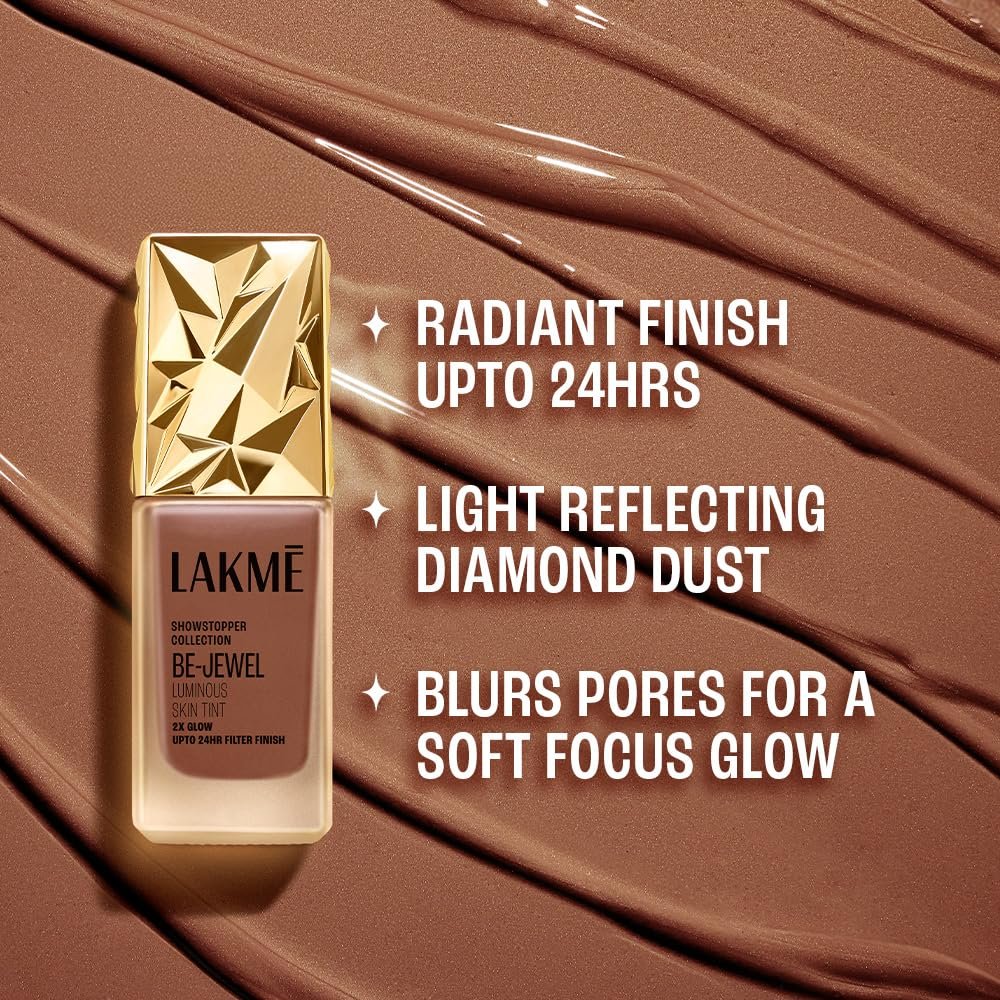LAKMÉ Be-Jewel Luminous Skin Tint, 25ml, for Radiant, Smooth and Luminous Finish, with Light-Reflecting Polymers, 24HR Filter-Like Wear, Liquid Foundation for Women Dry Skin, Cool Cocoa thumbnail
