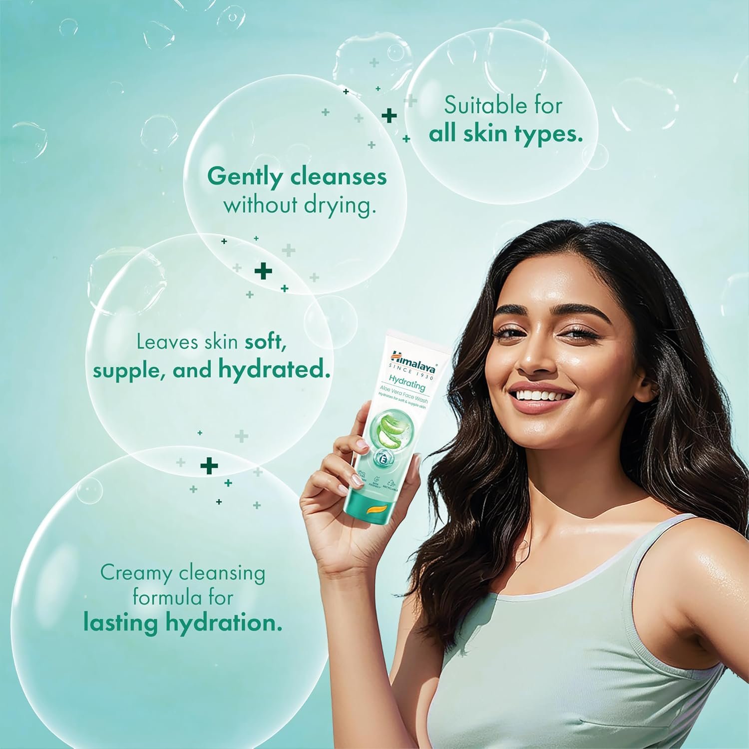 Himalaya Hydrating Aloe Vera Face Wash 100 ml | Aloe Vera & Vitamin E | Creamy Gentle Cleanser for Bouncy & Dewy Skin | Clinically Tested | Paraben Free| For Dry Skin thumbnail
