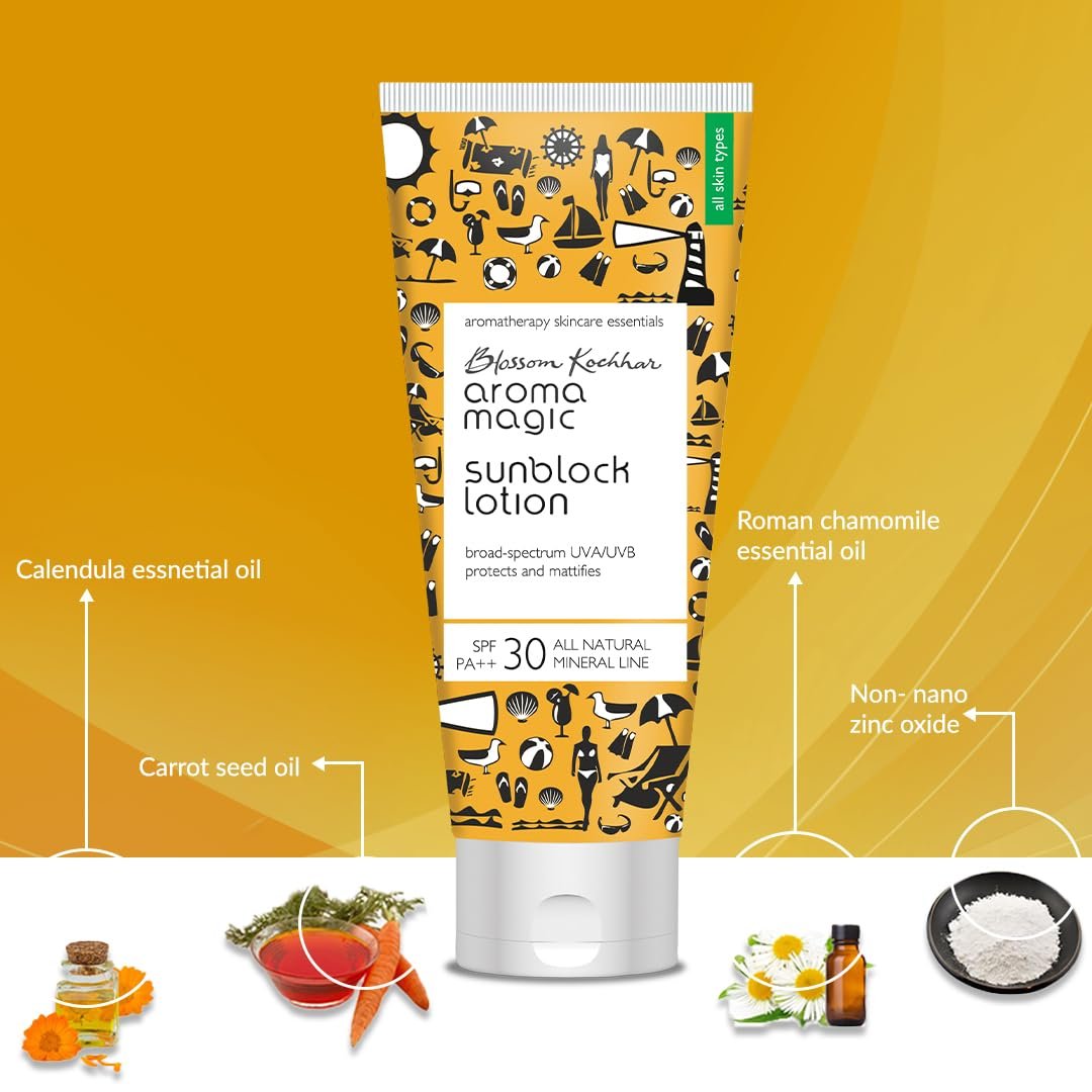 Aroma Magic Matte Sunblock Sunscreen Lotion | SPF 30 PA++ Protection with Non-Nano Zinc Oxide | No Parabens, Alcohol-Free | Calendula, Chamomile | Chemical-Free | All Skin | 100ml thumbnail