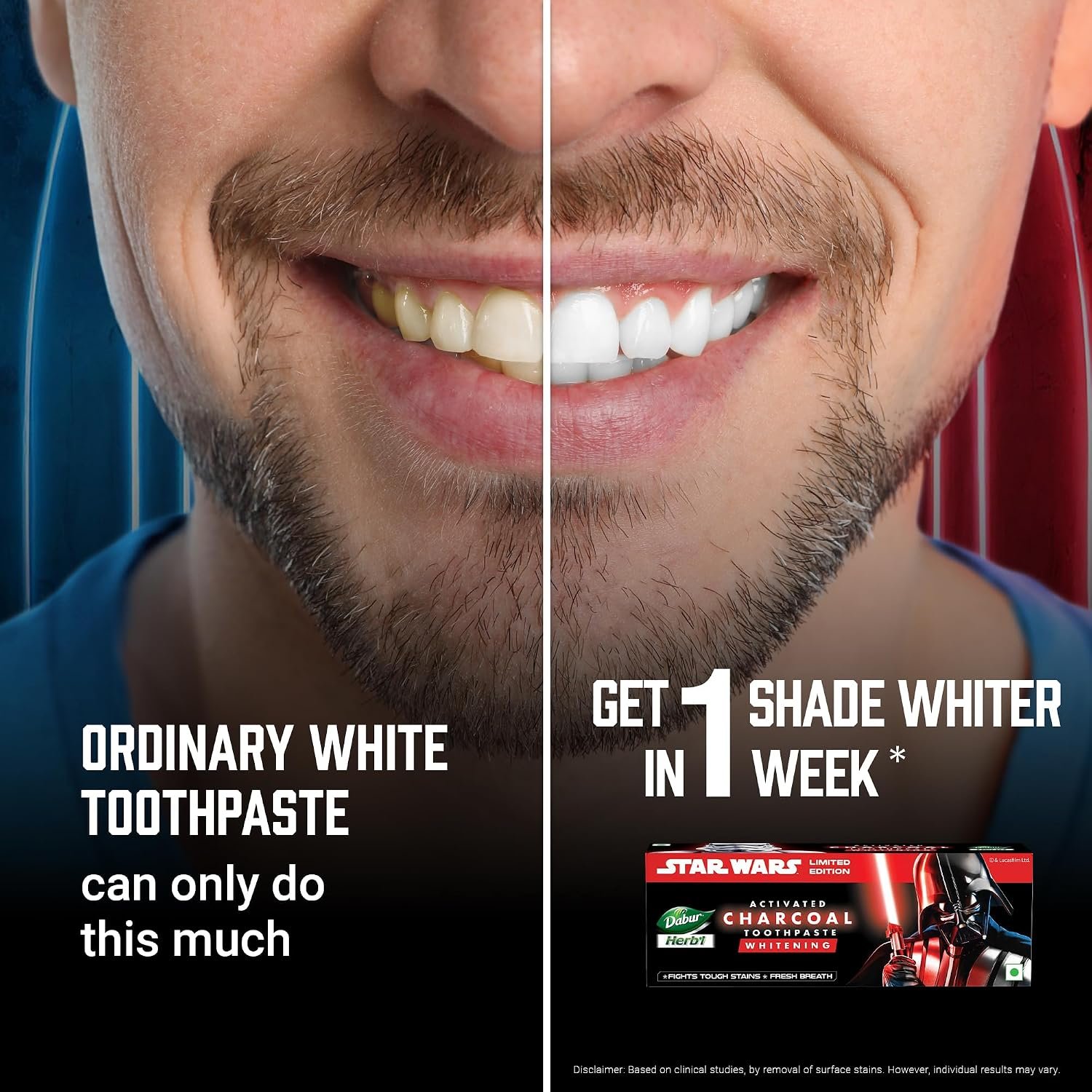 Dabur Herb'l Activated Charcoal & Mint Toothpaste - Star Wars Pack (Black Gel)- 240g (120gx2) Combo Pack | For Whitening | Fluoride Free Toothpaste | Fights Plaque & Extrinsic Stains thumbnail