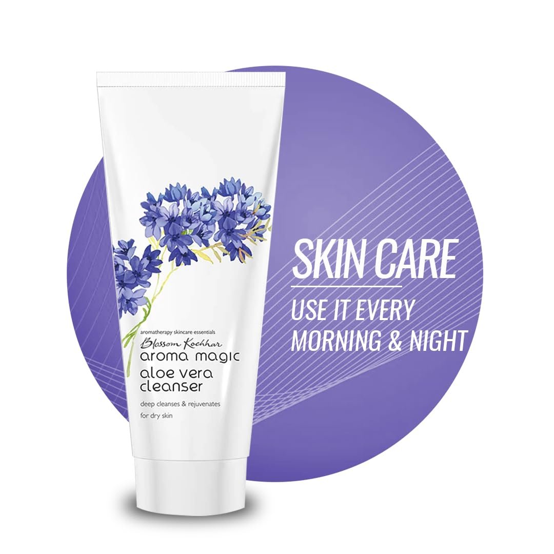 Aroma Magic Aloe Vera Cleanser | deeply cleanses & Rejuvenates skin while unclogging pores with Persian walnut seed, Damask rose essential oils, orange blossom extracts | For Dry Skin 100g