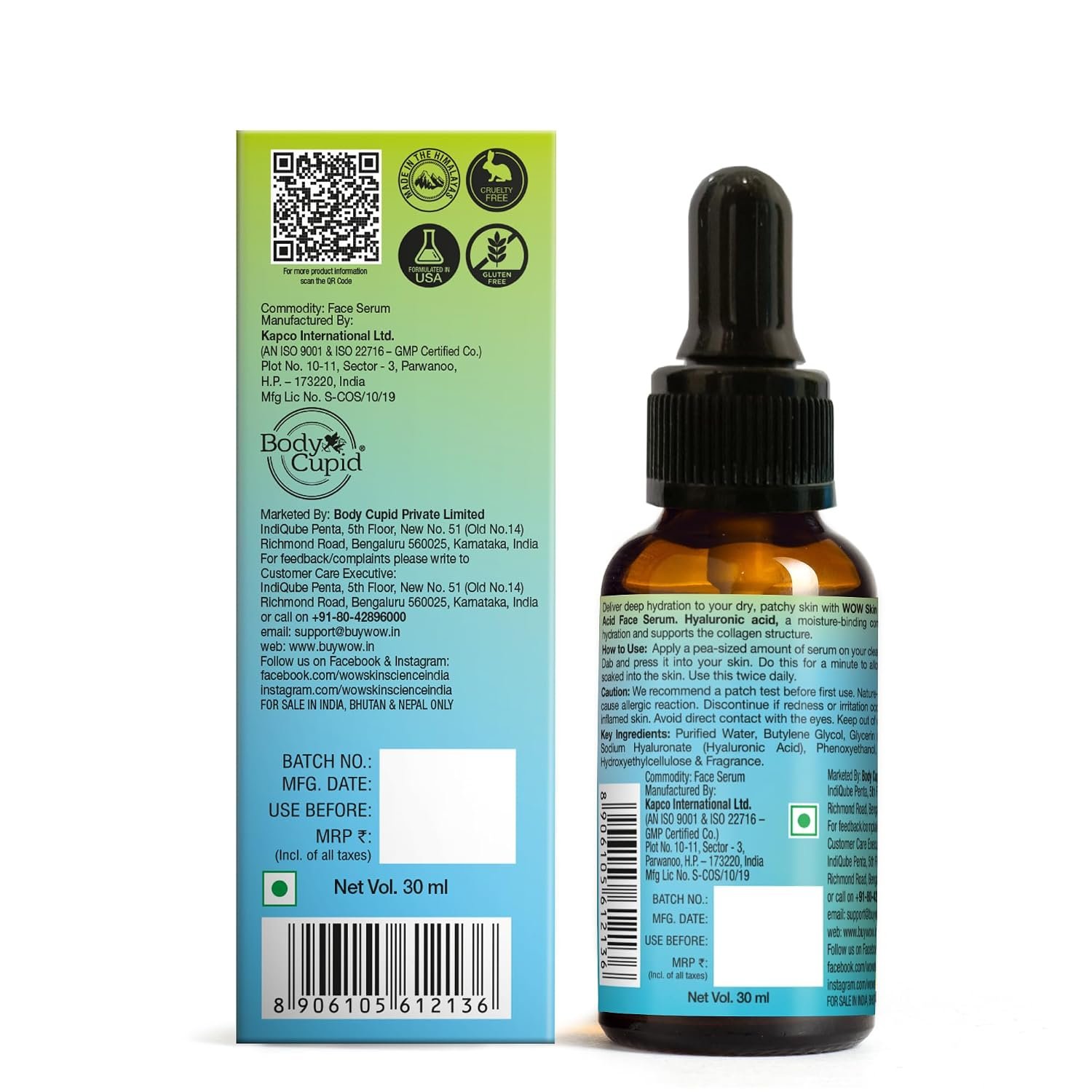 "WOW Skin Science Hyaluronic Acid Moisturising Face Serum | For Dry and Aging Skin | Repair, Smooth & Hydration | All Skin Types | Parabens Free | For Women & Men | 30 ml" thumbnail