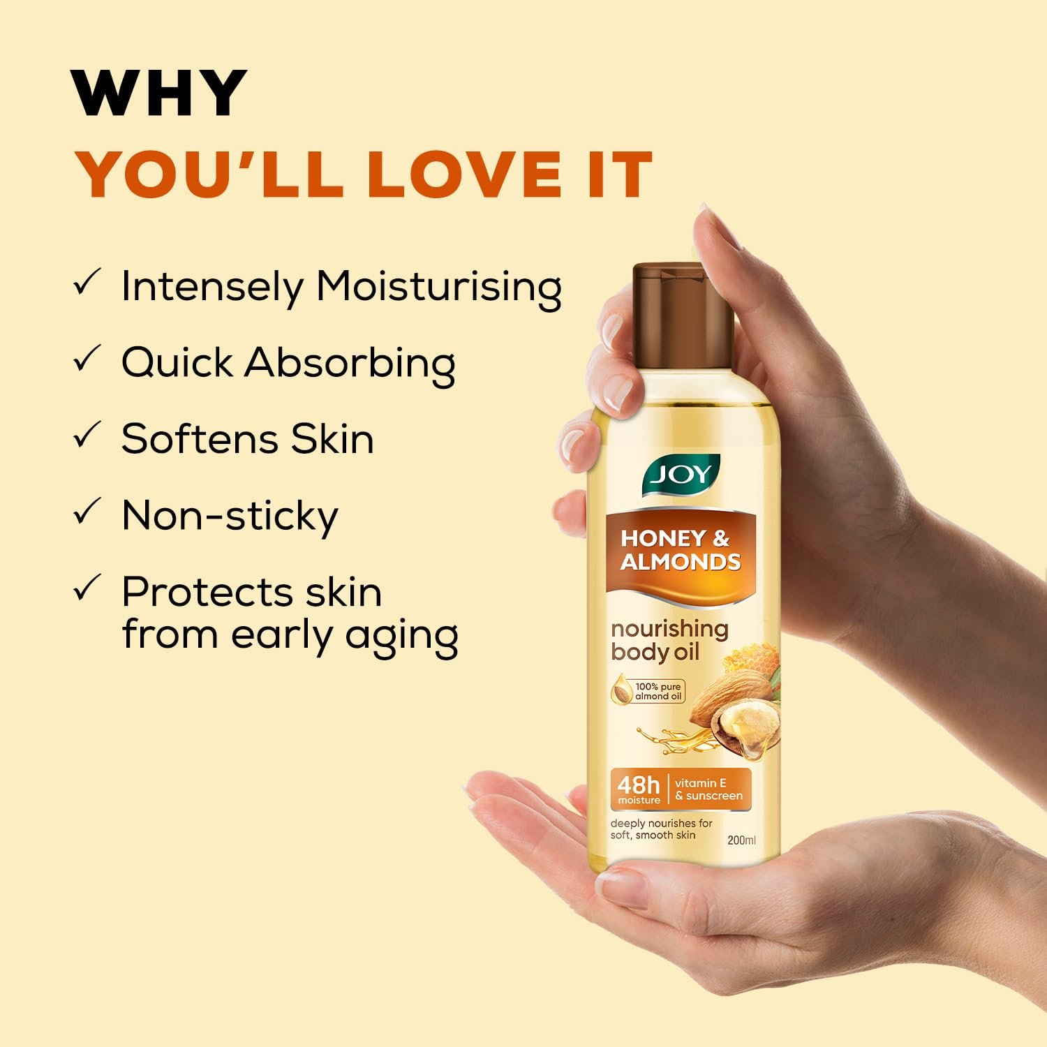 Joy Honey & Almonds Body Oil – After-Bath Daily-Use Badam Massage Oil with Vitamin E & Sunscreen | Full-Body Relaxation, Dry-Skin & Moisture | 200 ml thumbnail