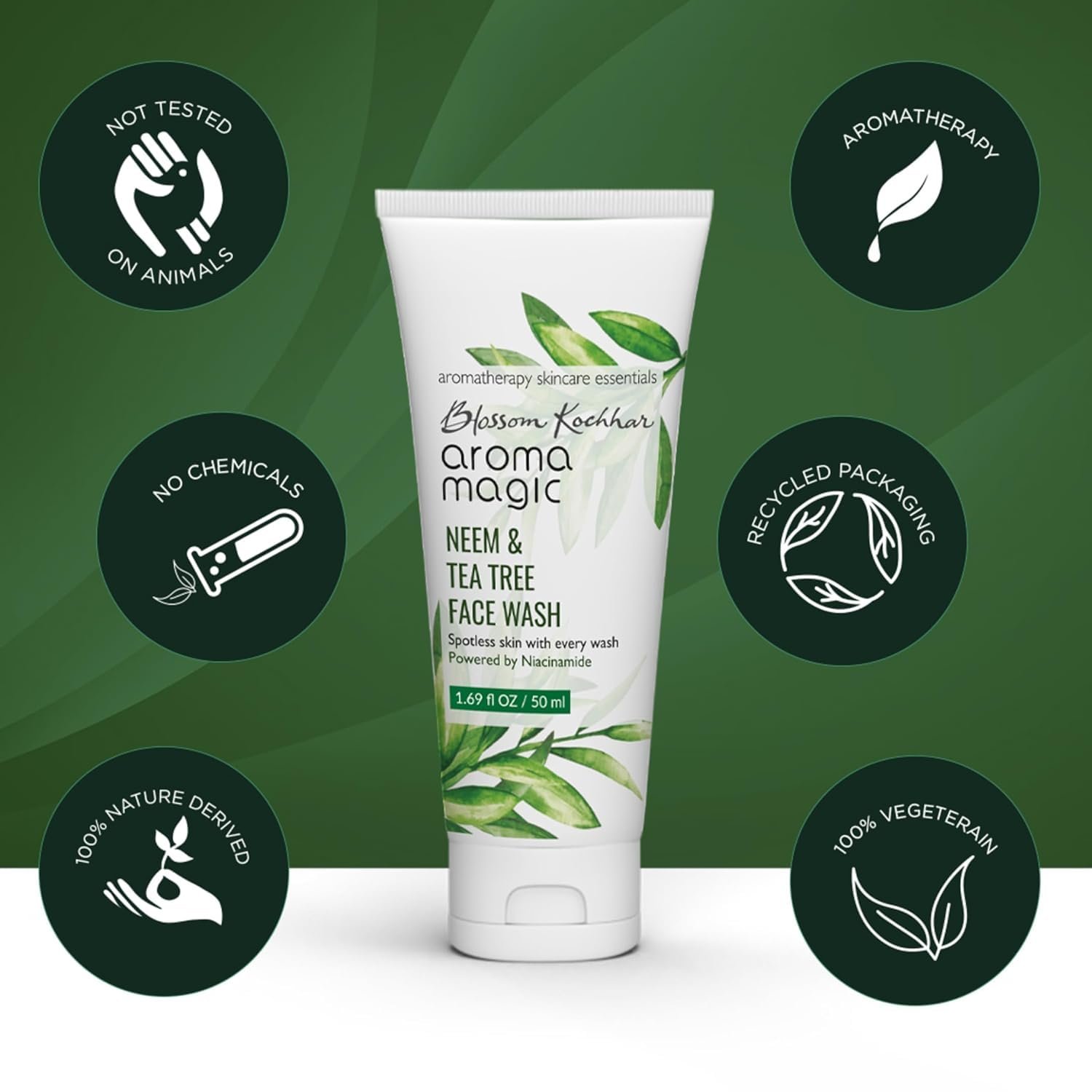 Aroma Magic Neem & Tea Tree Face Wash with 5% Niacinamide – Cleanser with Anti-Acne & Antibacterial Formula with Neem & Tea Tree Oil for Oily, Pimple-Prone Skin, 100ml thumbnail