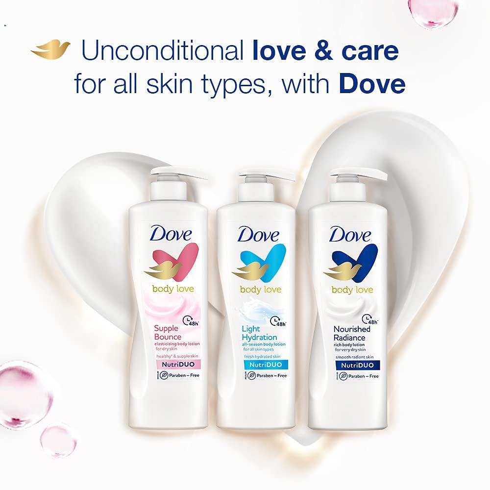Dove Body Love Supple Bounce Body Lotion for Dry Skin 48Hrs Moisturisation|| Paraben Free|| with Plant based Moisturiser|| For Supple Healthy Skin 400ml thumbnail