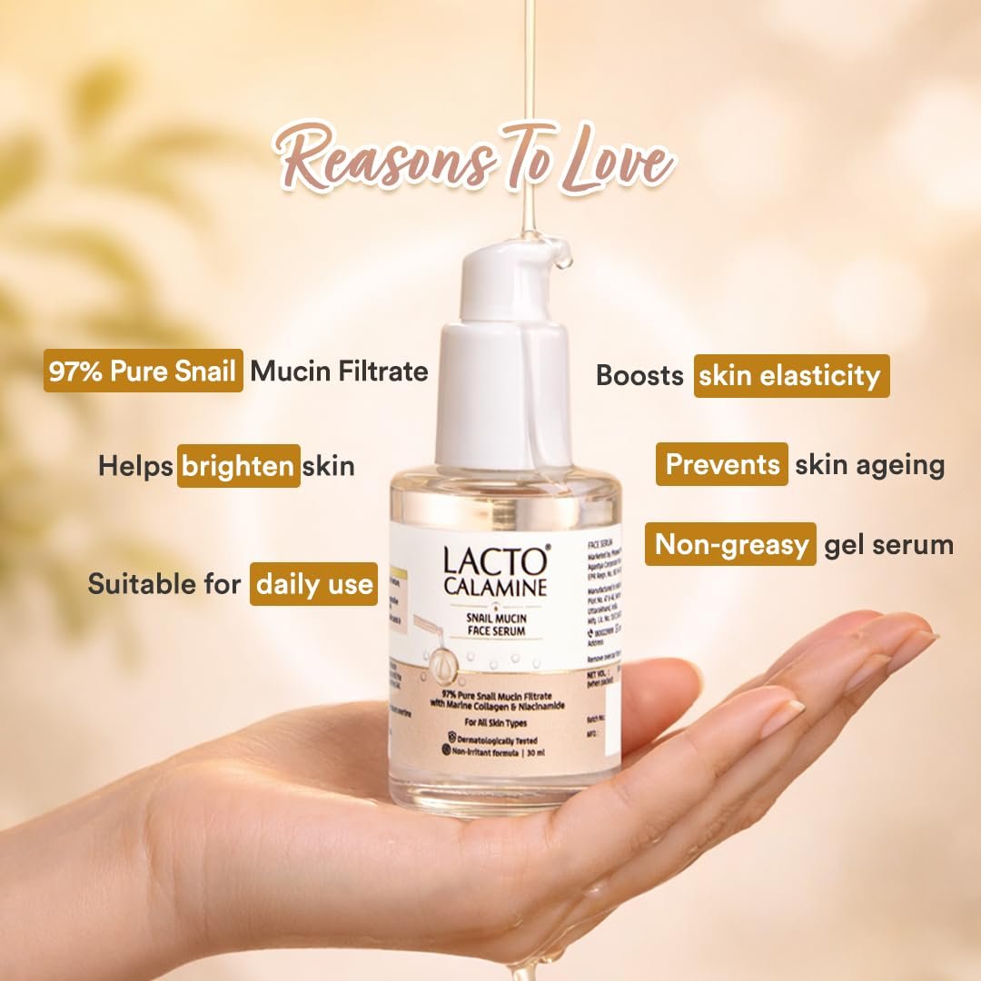 Lacto Calamine 97% Pure Snail Mucin Face Serum with Marine Collagen & Niacinamide | Deep Hydration, Plump & Glowing Skin | Korean Skincare Serum | 30ml thumbnail