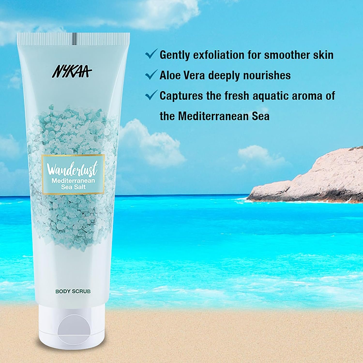 Nykaa Wanderlust Mediterranean Sea Salt Gel Body Scrub, 140g, Exfoliating Body Scrub for Smooth, Soft & Radiant-Looking Skin, Helps Remove Dead Skin Cells and Impurities, thumbnail