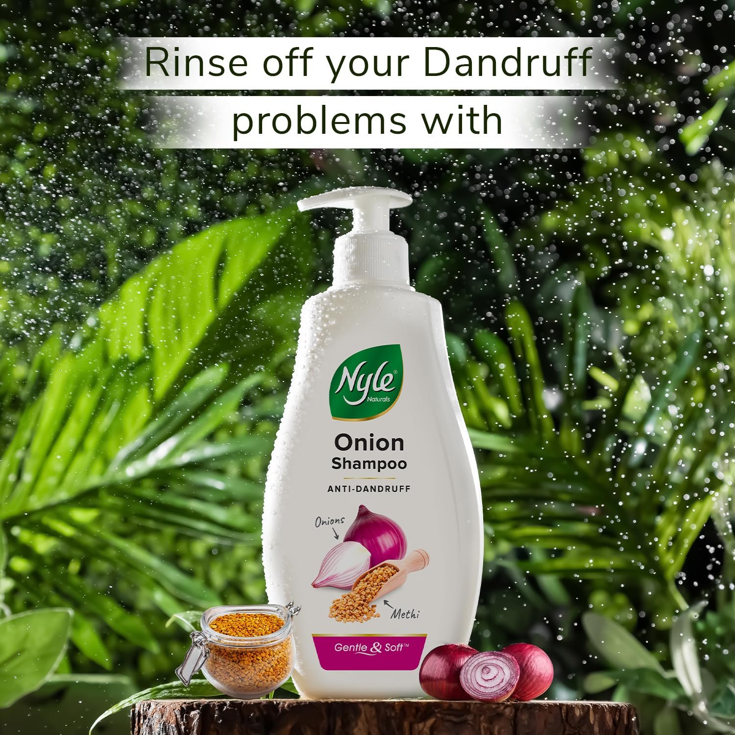 Nyle Naturals Onion Anti-Dandruff Shampoo, With Onion and Fenugreek, Gentle & Soft Shampoo, pH Balanced and Paraben Free, For Men and Women, 800ml thumbnail