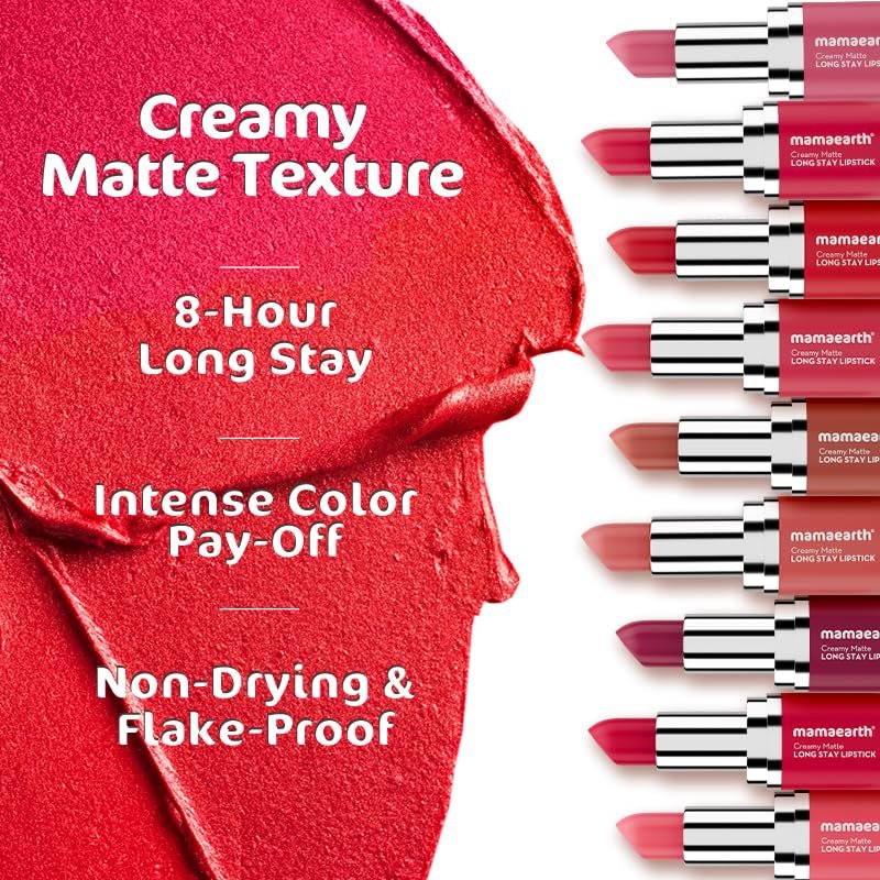 Mamaearth Creamy Matte Long Stay Lipstick with Murumuru Butter and Vitamin E for 8-Hour Long Stay 4.2g - Pink Camellia thumbnail