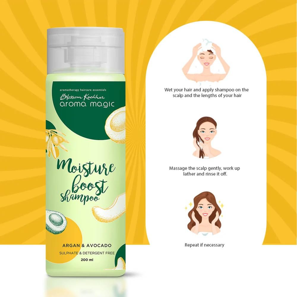Aroma Magic Moisture Boost Shampoo for Dry & chemical treated hair| with Argan Oil, Avocado & Grapefruit Extracts | Helps in Deep Moisturizing, Strengthen & Growth of hair- 200ml thumbnail