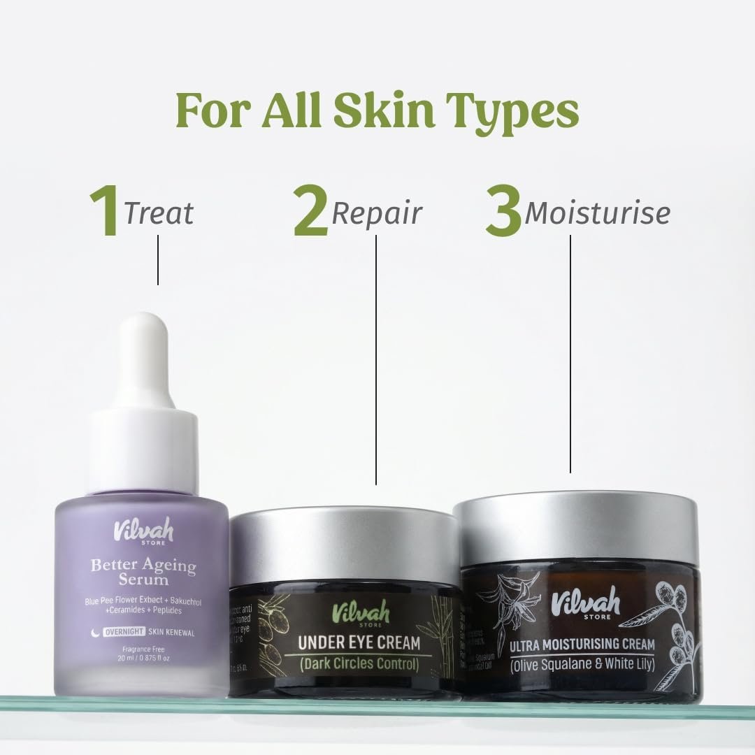 Vilvah Under Eye Cream | Reduces Dark Circles, Puffiness & Eye Bags | Hydrates, Smoothens Fine Lines & Firms Skin | Lightweight Eye Care for Tired Eyes | 20ml thumbnail