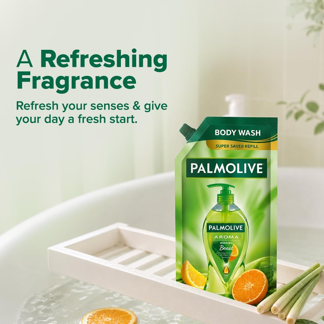 Palmolive Aroma Morning Boost Body Wash, 750ml Shower Gel Refill Pack, 100% Natural Citrus Essential Oil, Lemongrass Extracts for a Soft and Smooth Skin, Ph Balanced thumbnail