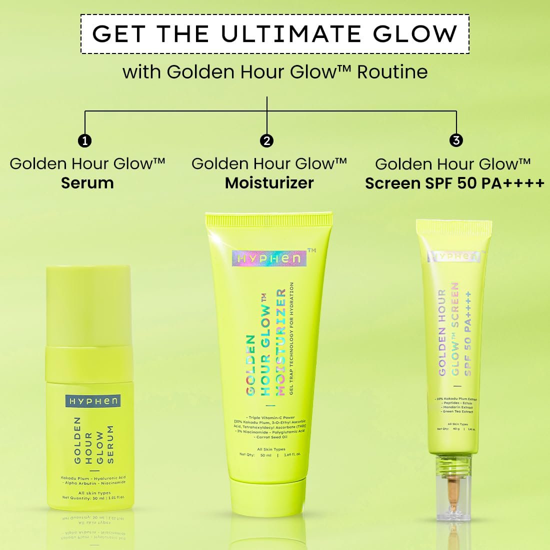 Hyphen Golden Hour Glow Sunscreen Spf 50 Pa++++ Dewy Glow & Bright Skin| Vitamin C Rich-10% Kakadu Plum & Peptides| Winter Sunscreen Moisturizer for Women & Men| - 40G thumbnail