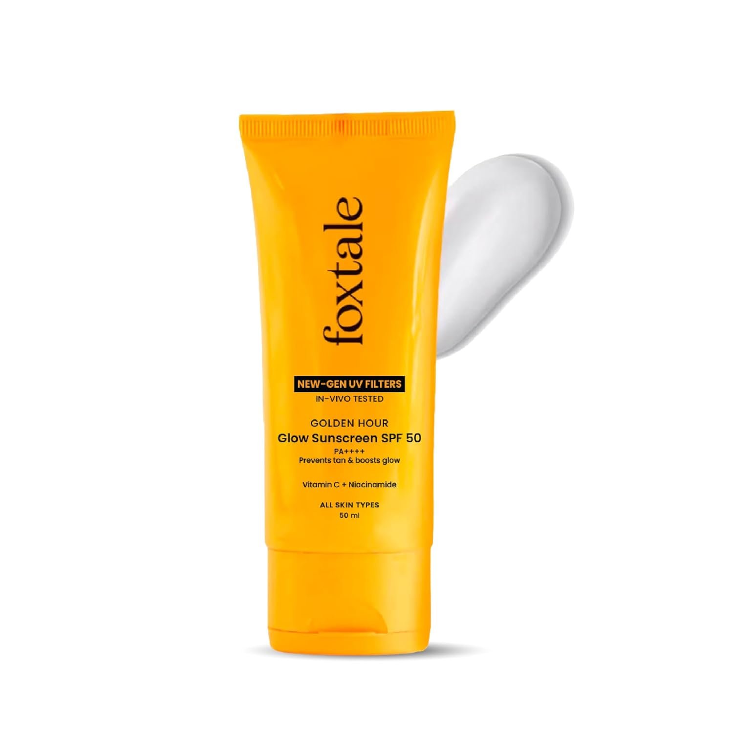 Foxtale Glow Sunscreen SPF 50 PA++++ with Vitamin C & Niacinamide, in-Vivo Tested, Sensitive-Skin Friendly, Made with 100% New-Gen Filters, Lightweight, Non-Greasy, No White Cast |50ml thumbnail