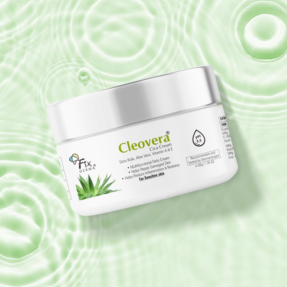 Fixderma Cleovera Cica Cream for Face with Gotu Kola, Aloevera, Vitamin A & E | Damage Skin Repair Face Cream | Suitable for Sensitive, Dry & Damaged Skin - 50g thumbnail