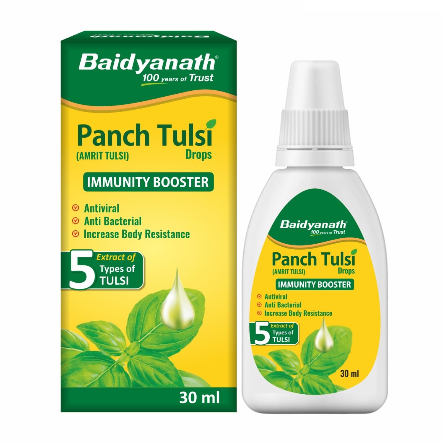 Baidyanath Ayurved Panch Tulsi Drops - 30 ml | Natural Immunity Booster with Goodness of Five Types of Tulsi