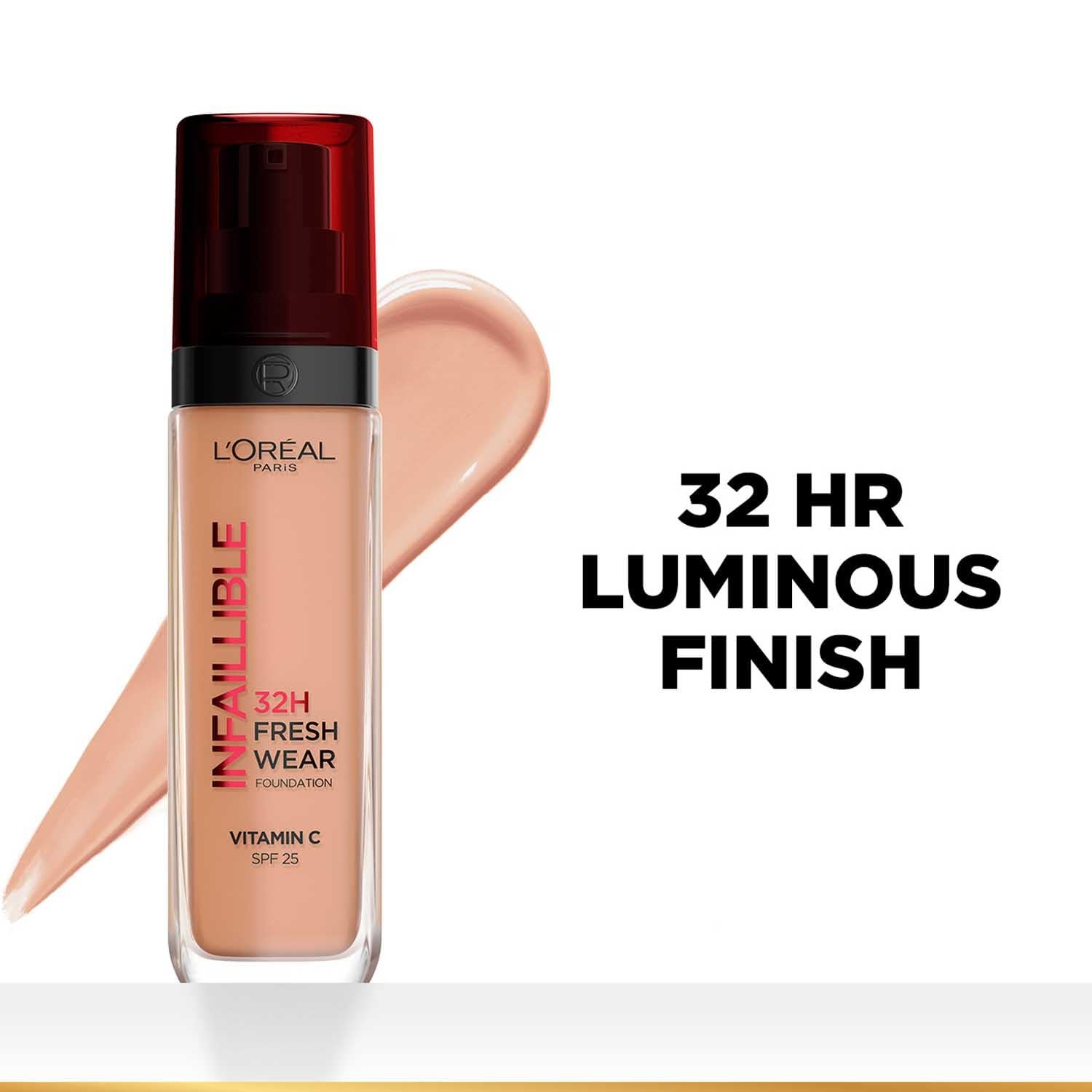 L'Oreal Paris Infallible 32H Fresh Wear Liquid Fdt, 300 Amber 32H Fresh Wear Liquid Foundation, Transfer-Proof, Sweat-Proof, Lightweight Breathable Texture, Full Coverage, Vitamin C thumbnail