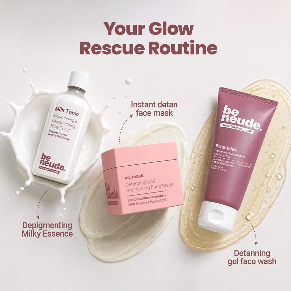 Be Neude Brightside 100ml Detan & Brightening Gel Face Wash with Goat Milk, Vitamin C & Tartaric Acid for Dark Spot Removal, Pigmentation & Glow, Face Wash for Men & Women thumbnail