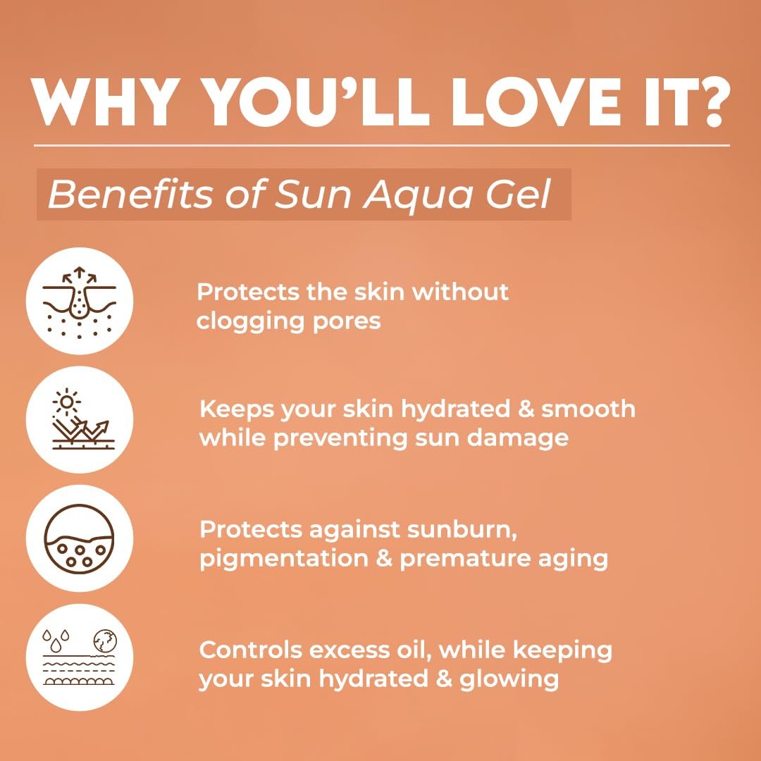 Jovees Herbal Sun Aqua Gel Sunscreen SPF 50 PA+++ | Lightweight, Water-Like Texture | 1% Hyaluronic Acid | Non-Greasy, No White Cast | Perfect for Oily & Combination Skin | 50g thumbnail