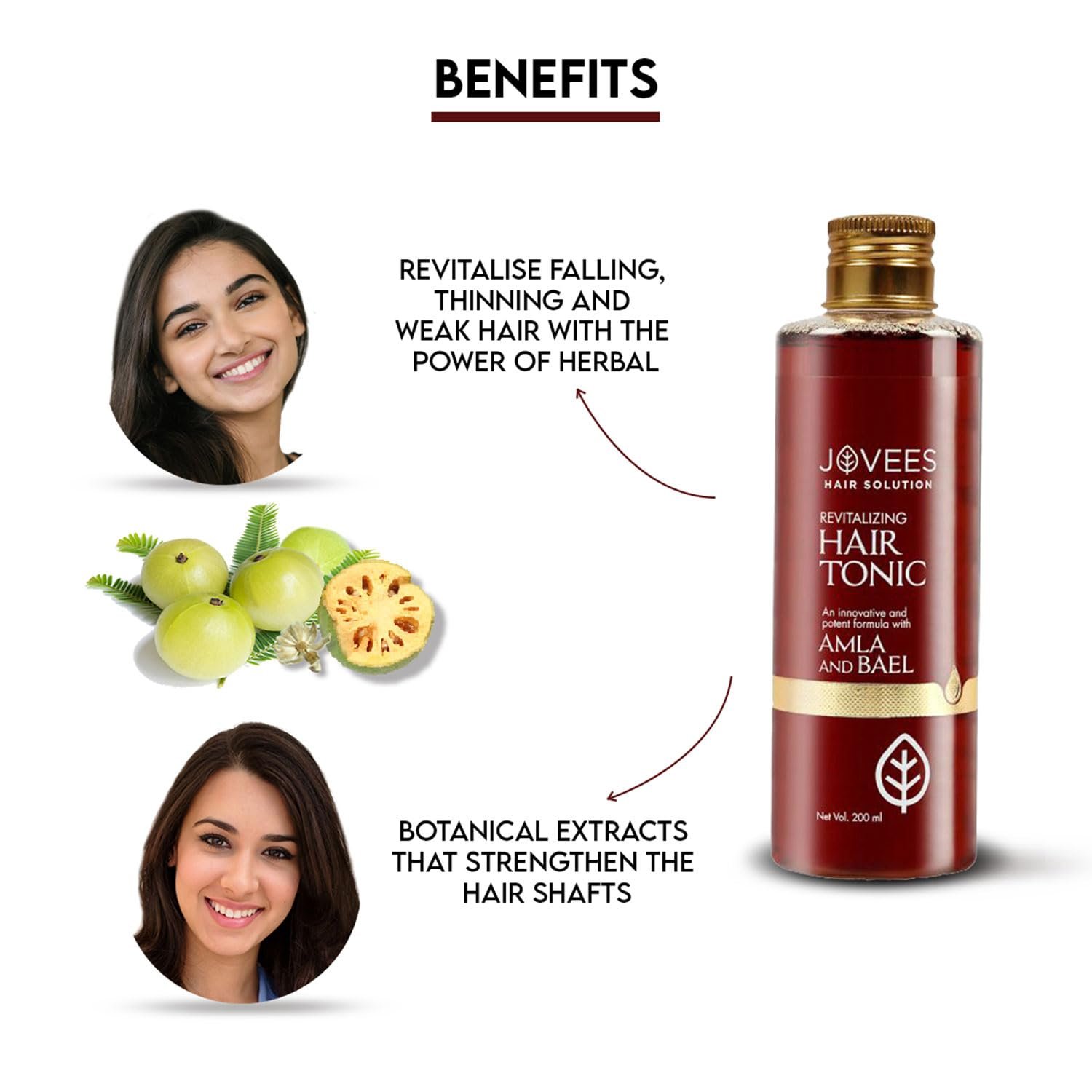 Jovees Herbal Revitalising Amla & Bael Hair Tonic | Gives Long, Strong & Thick Hair | For All Hair Types 200ml thumbnail