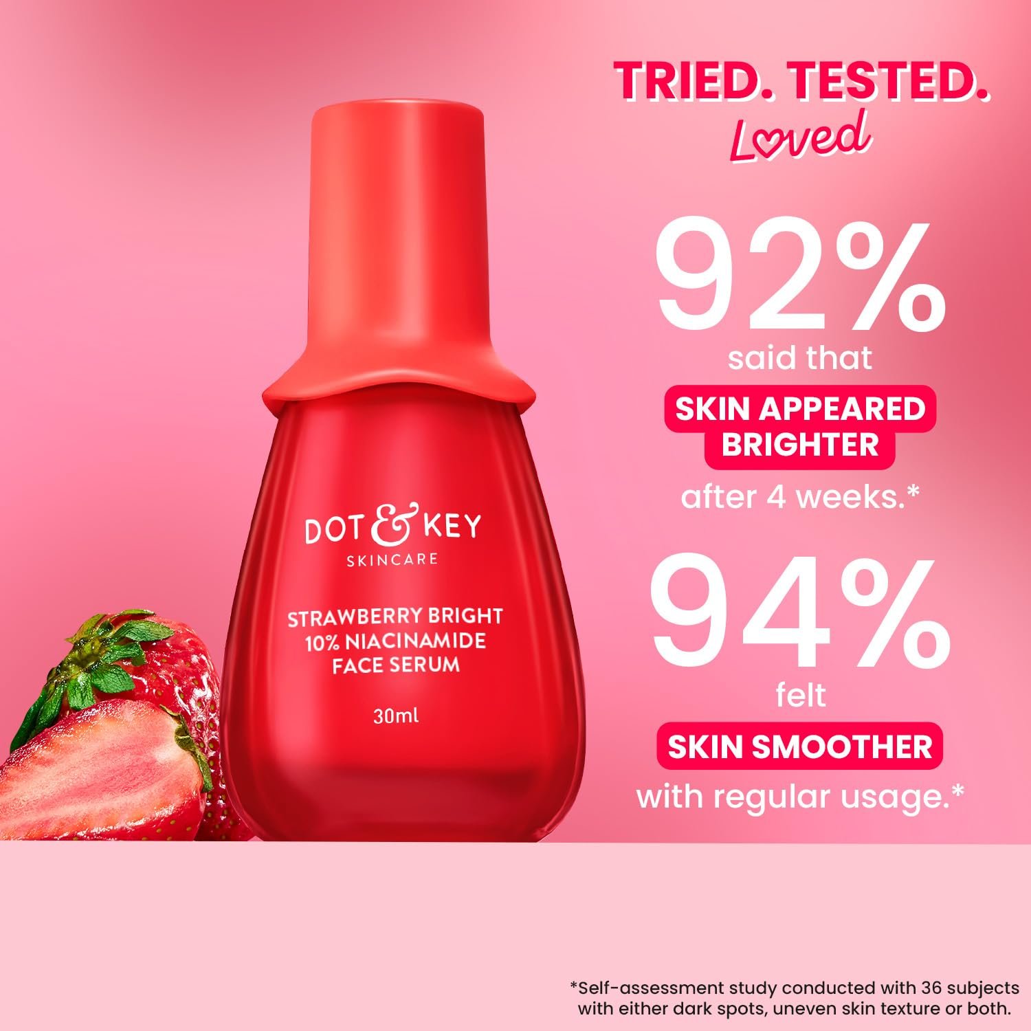 DOT & KEY 10% Niacinamide + Strawberry Face Serum with Vitamin B12 & Hyaluronic Acid | Fades Dark Spots, Hyperpigmentation & Dullness | Hydrates, Smooths & Minimizes Pores | 30ml thumbnail