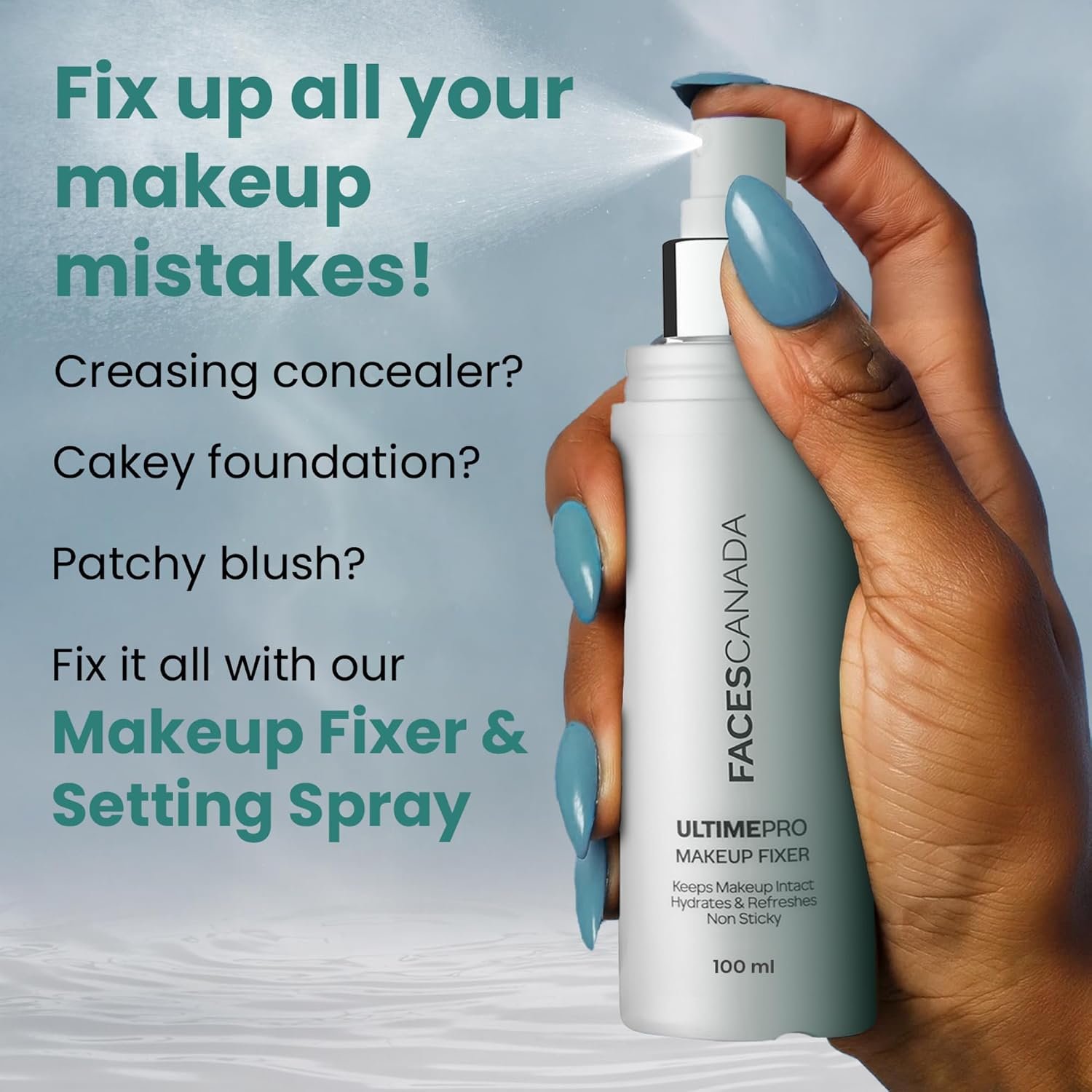 FACES CANADA Ultime Pro Makeup Fixer, 100 ml | Long Lasting Makeup Setting Spray | Hyaluronic Acid & Vitamin E Enriched | No Alcohol thumbnail