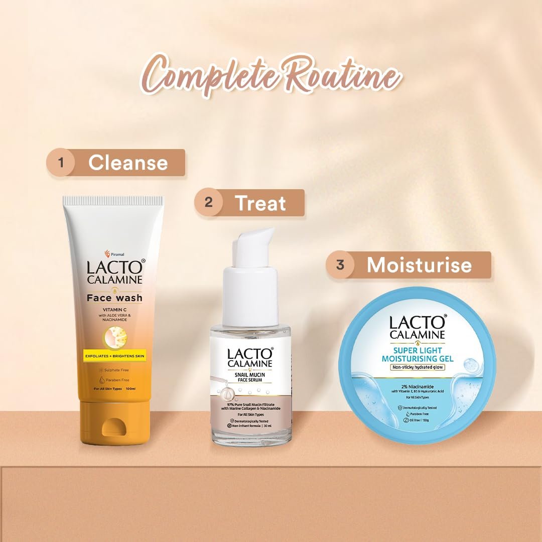 Lacto Calamine 97% Pure Snail Mucin Face Serum with Marine Collagen & Niacinamide | Deep Hydration, Plump & Glowing Skin | Korean Skincare Serum | 30ml thumbnail