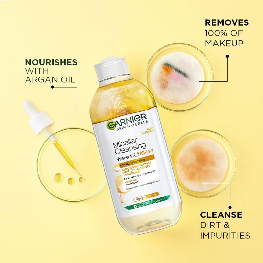 Garnier Skin Naturals, Cleansing Water for Waterproof Makeup, Nourishing Formula, Micellar Oil-Infused Cleansing Water, 125ml thumbnail