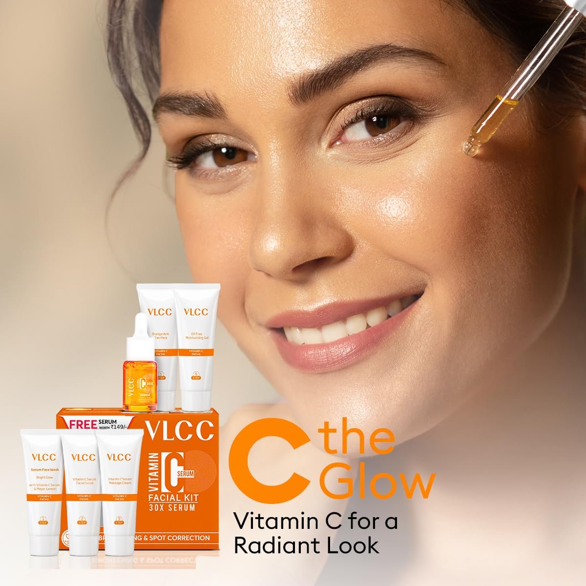 VLCC Vitamin C Serum Facial Kit - 58g | Skin Brightening Facial Kit | Skin Brightening Facial at Home | Fades Spots and Dullness | Vitamin C, Hyaluronic Acid & Ferulic Acid thumbnail