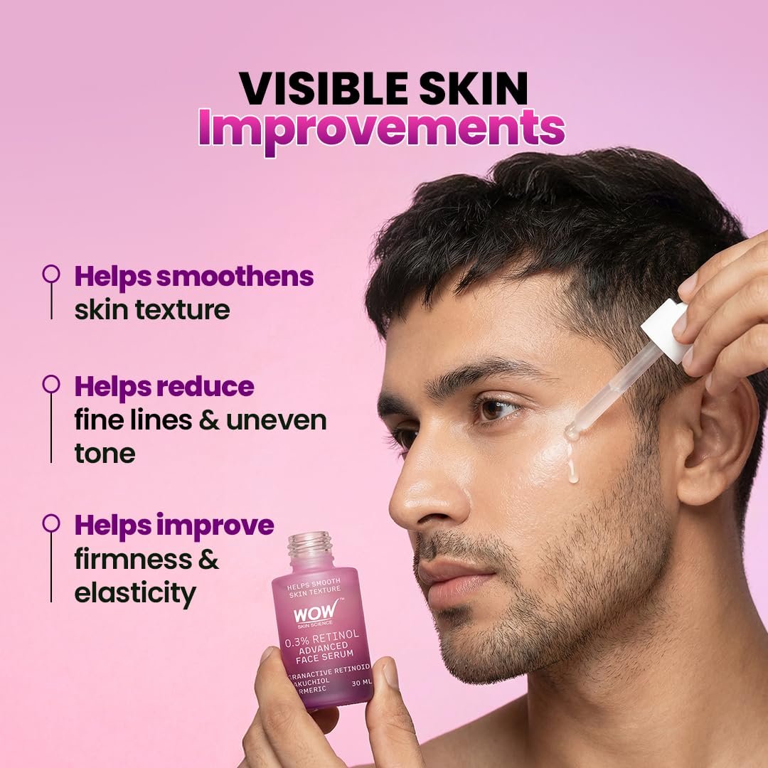 WOW Skin Science 0.3% Retinol Advanced Face Serum | Granactive Retinoid + Bakuchiol + Turmeric | Smooths Texture, Reduces Fine Lines & Firms Skin | Beginner-Friendly Retinol | 30 ml thumbnail