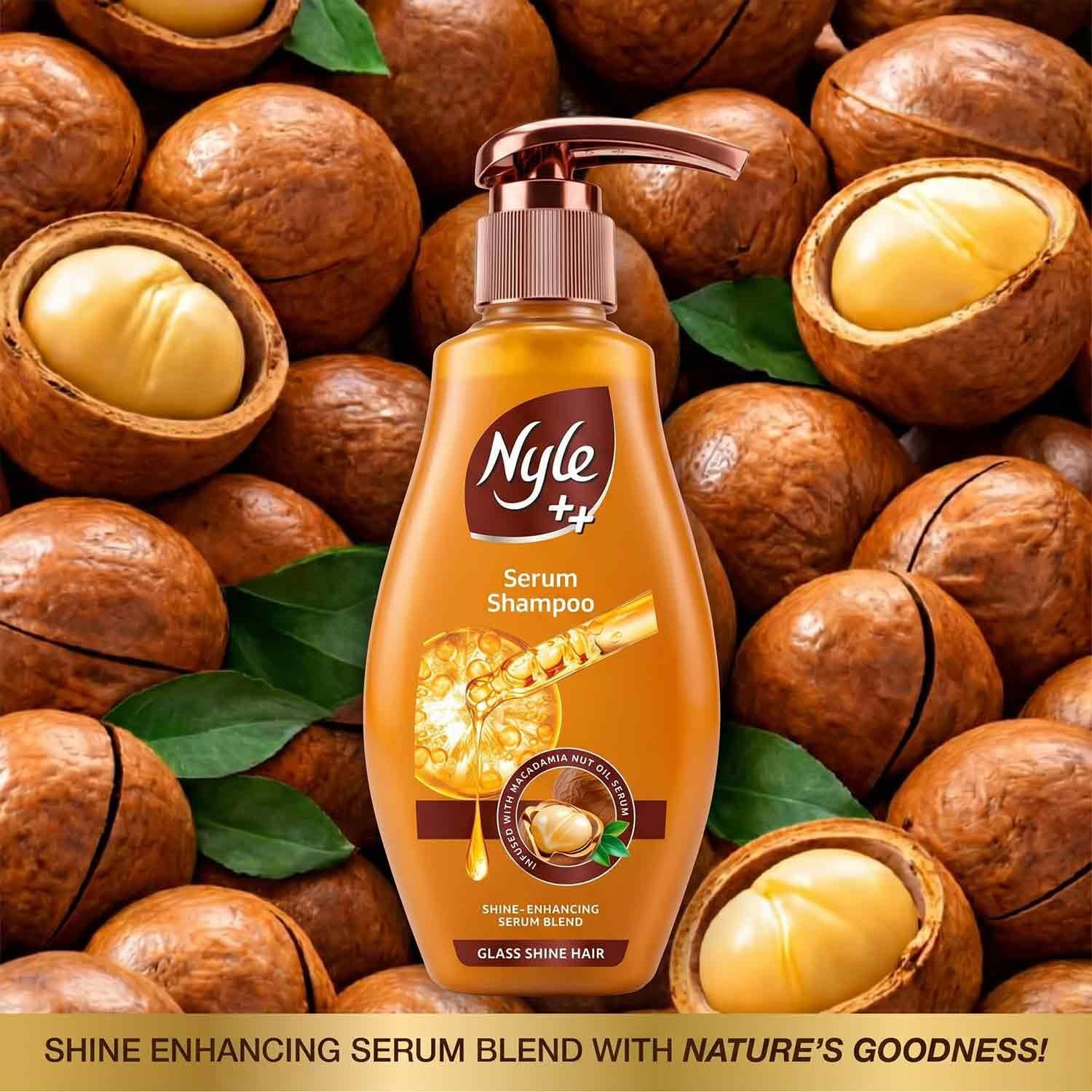 Nyle Serum Shampoo with Macadamia Oil | Glass Shine Hair Shampoo for Smooth, Soft & Shiny-Looking Hair | 340ml thumbnail