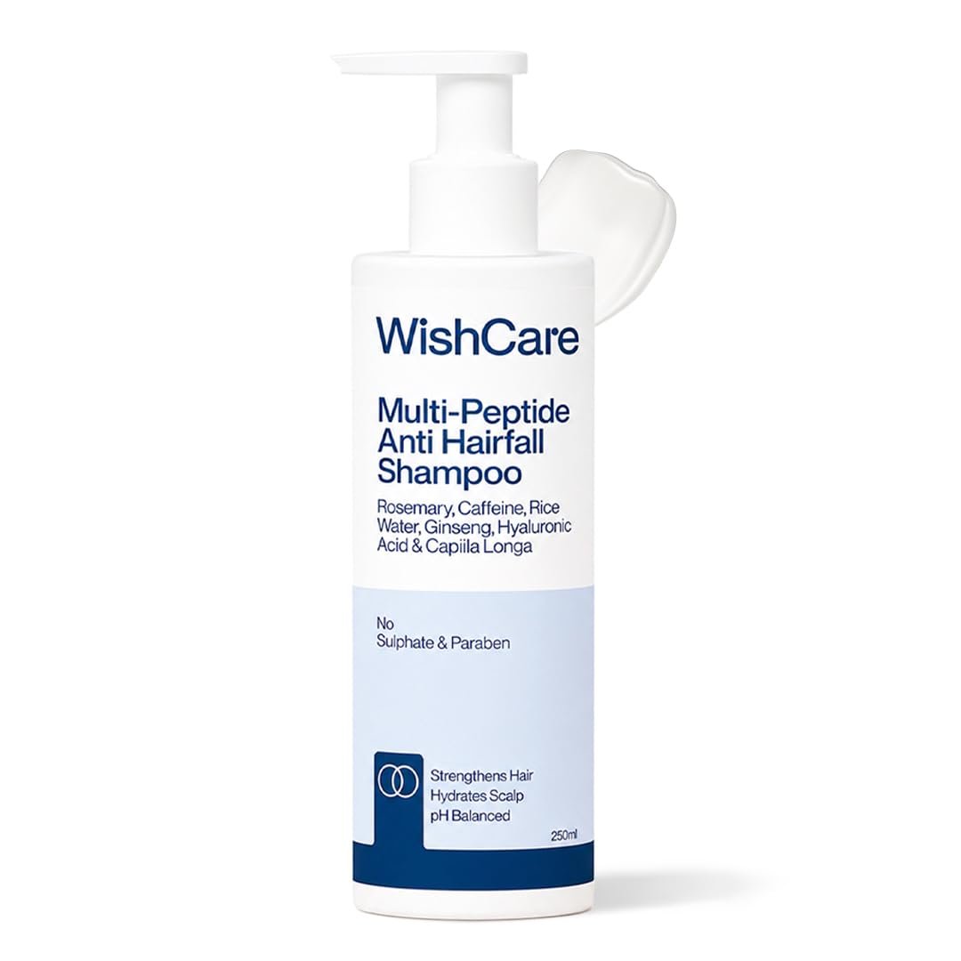 WishCare Multi Peptide Anti Hairfall Shampoo For Frizzy and Dry Hair | Controls Hairfall & Promotes Hair Growth | Peptides, Rice Water, Rosemary & Caffeine | or All Hair Types | 250ml