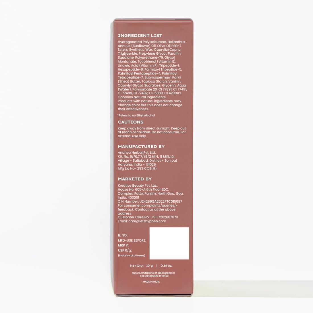 Hyphen Vitamin-Infused Peptide Tinted Lip Balm - Vintage | 24 Hrs Moisturization | Hydrates, Plumps & Repairs Moisture Barrier | Peptide Balm for Women | Plumish Brown Shade - 10g thumbnail