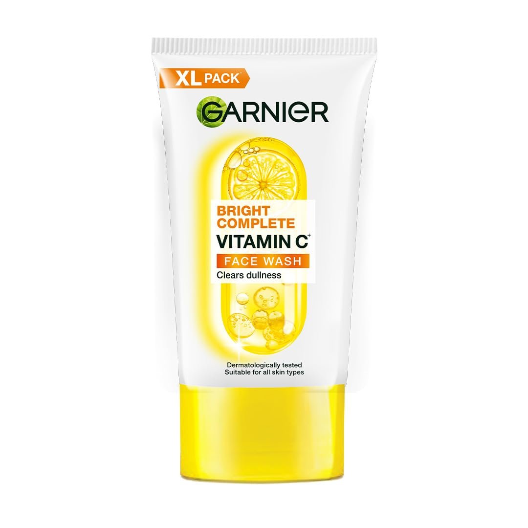 Garnier Bright Complete Vitamin C Face Wash for Brightness & Glow, 160g Vitamin C facewash for women and men | For Brightening and Glowing skin