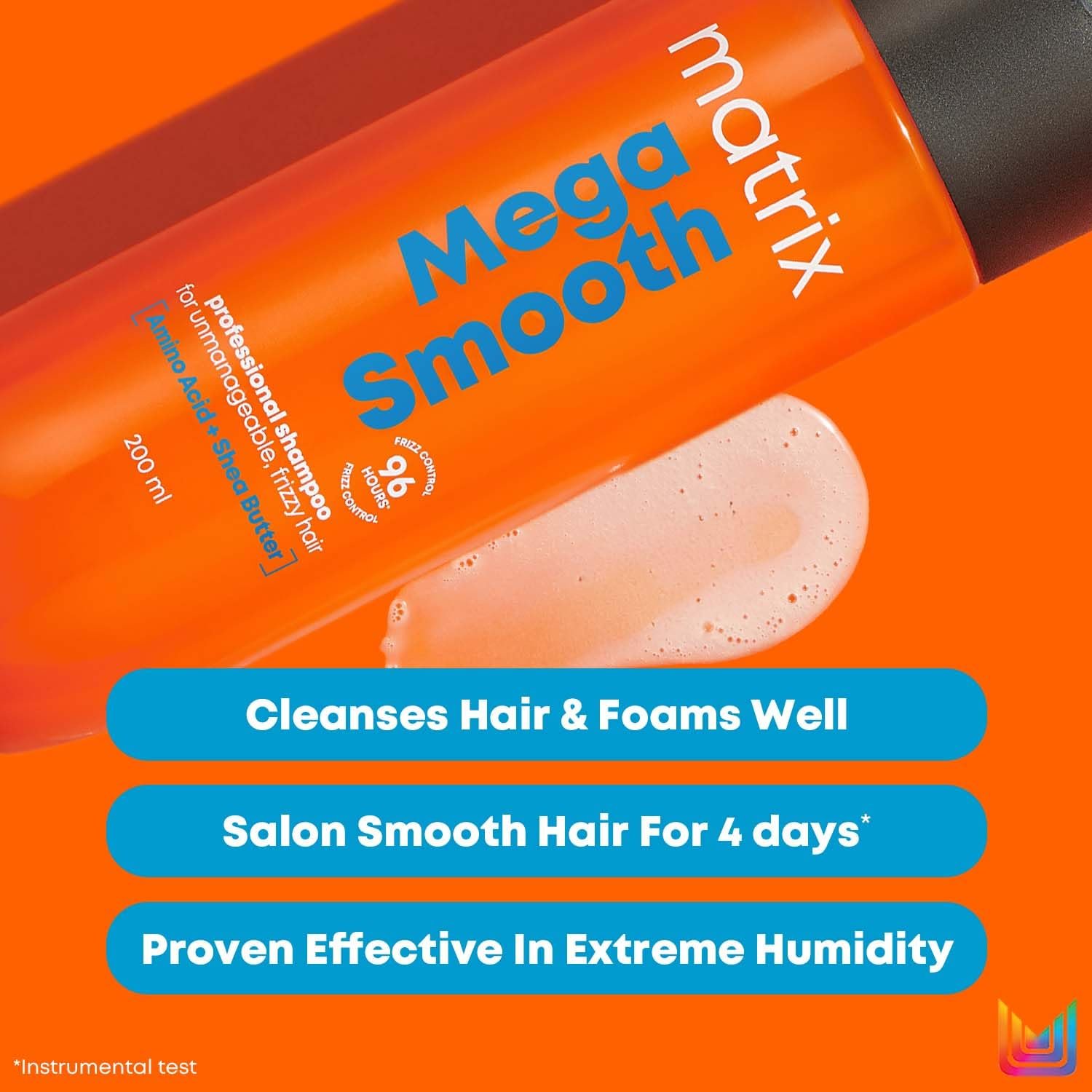 Matrix Professional Mega Smooth Shampoo(350ml) and Conditioner (200ml) Combo with Shea Butter | Max Smoothness for 4 Days | Used by 1 Lakh Hairstylists* | For All Hair Types | Paraben Free thumbnail
