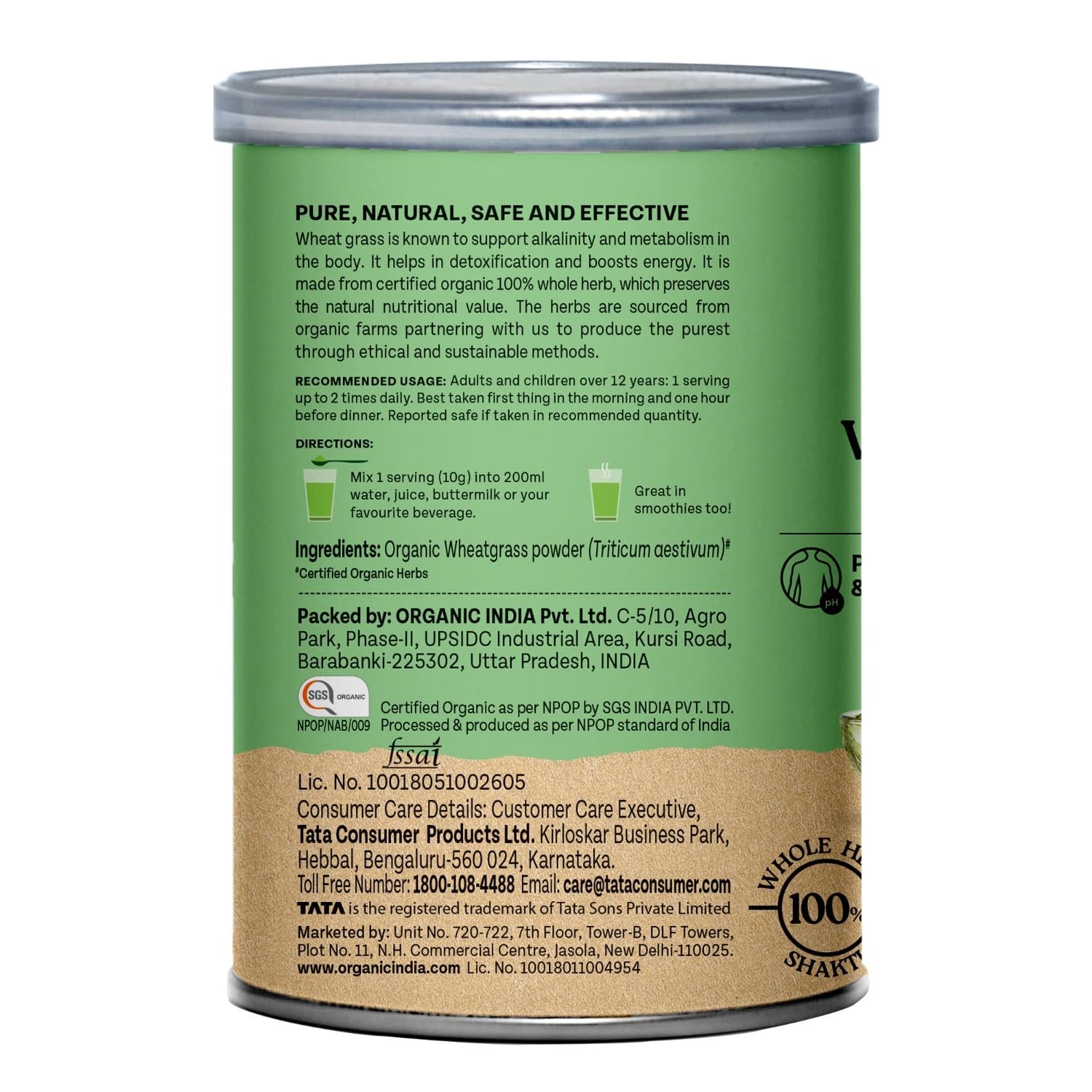 A TATA Product - Organic India Wheat Grass - 100g, Supports Immunity & Boosts Stamina, Rich in Natural Antioxidants, Vitamins & Minerals thumbnail