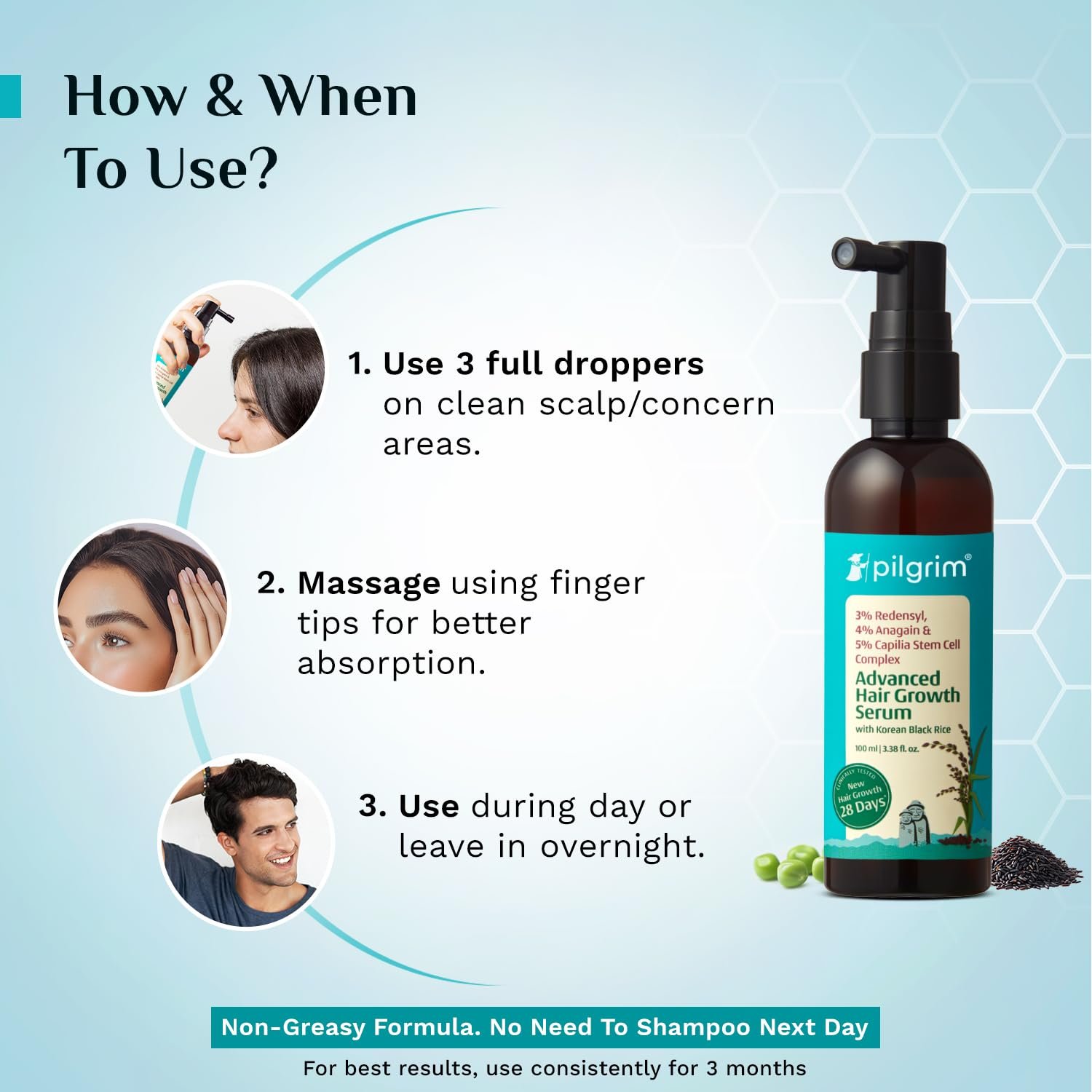 Pilgrim Advanced Hair Growth Serum with 3% Redensyl & 4% AnaGain -100ml New Hair Growth in 28 Days, Korean Black Rice, Rosemary, Reduce Hair Fall, Hair Regrowth, Increase Hair Density, Thick thumbnail